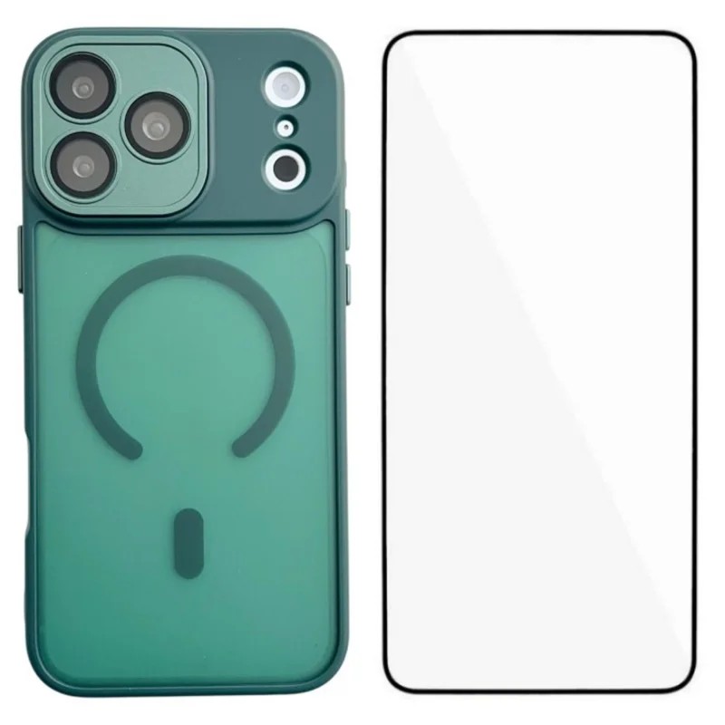 WANLONFENG for iPhone 18 Pro Max QB Series Magnetic Case PC TPU Phone Cover with Screen Film - Dark Green