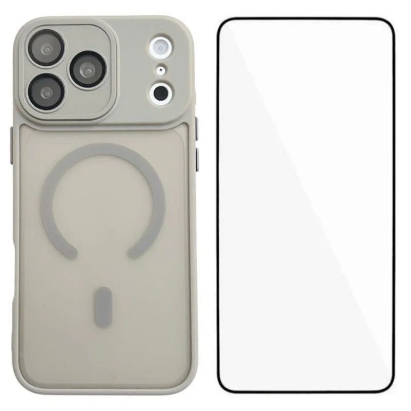 WANLONFENG for iPhone 18 Pro Max QB Series Magnetic Case PC TPU Phone Cover with Screen Film - Grey