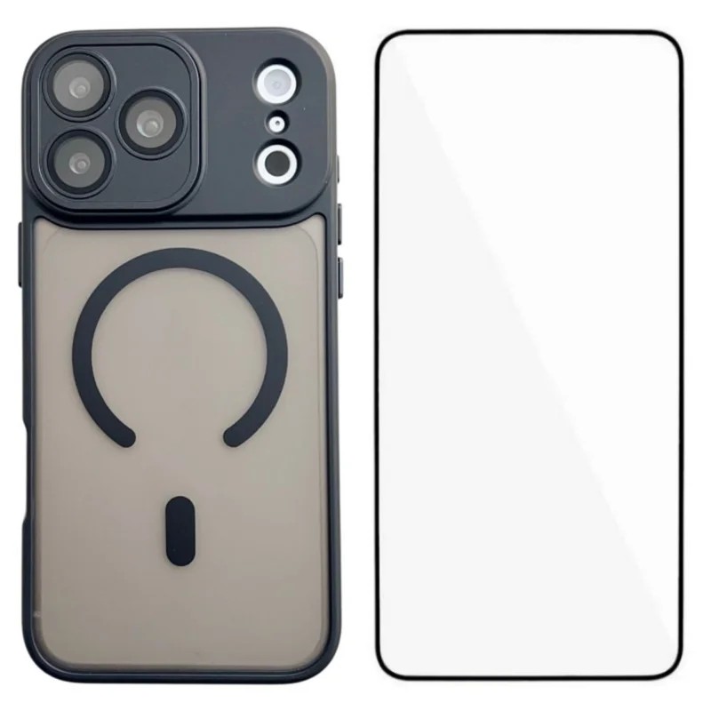 WANLONFENG for iPhone 18 Pro Max QB Series Magnetic Case PC TPU Phone Cover with Screen Film - Black