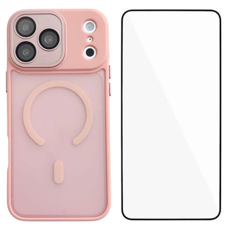 WANLONFENG for iPhone 18 Pro QB Series Magnetic Case PC TPU Phone Cover with Screen Film - Pink