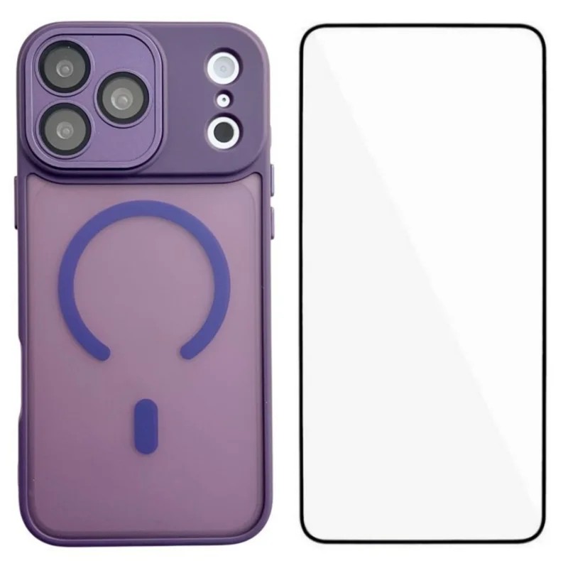 WANLONFENG for iPhone 18 Pro QB Series Magnetic Case PC TPU Phone Cover with Screen Film - Purple