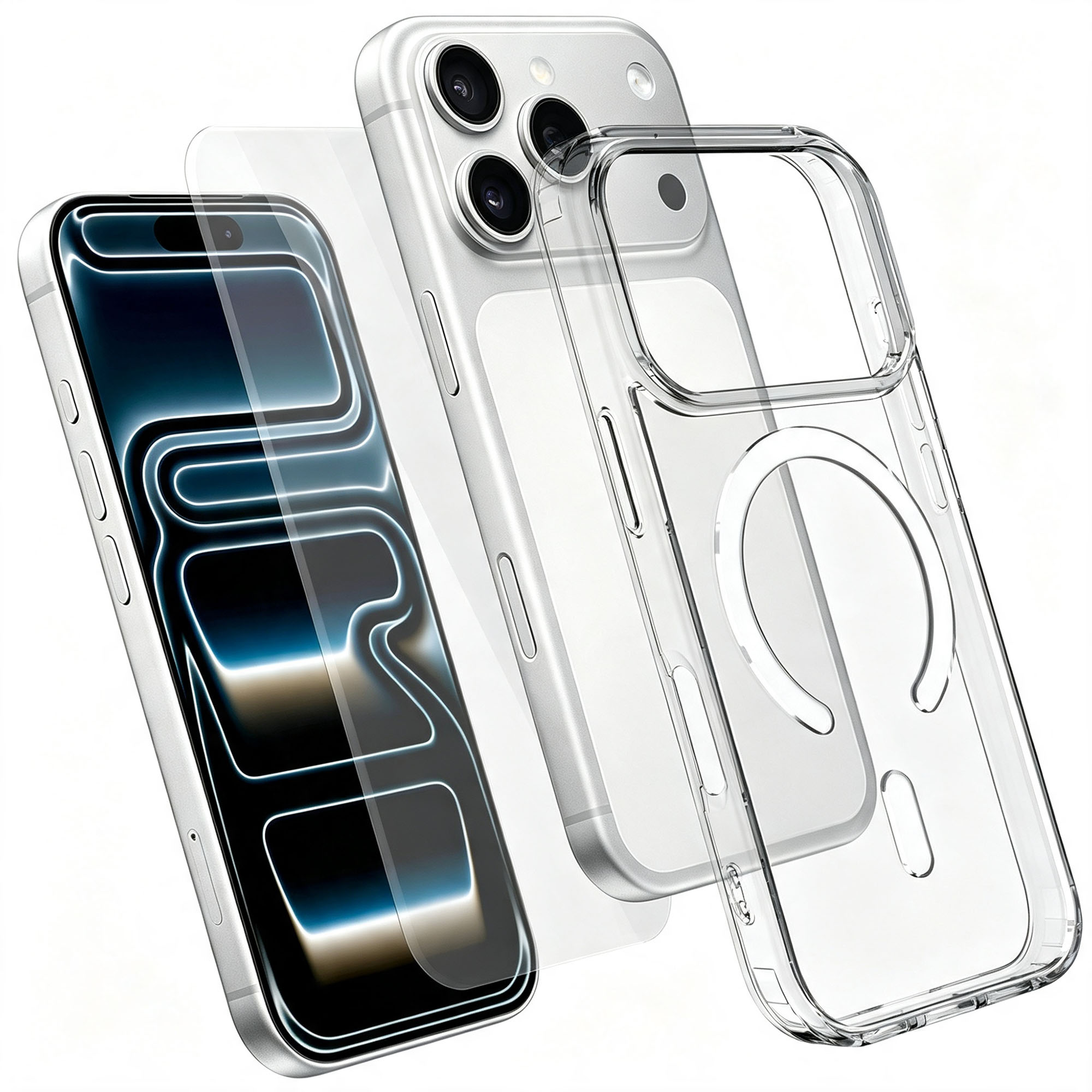 For iPhone 17 Pro / iPhone 18 Pro Magnetic Case TPU+PC Transparent Phone Cover with High Aluminium-silicon Glass Screen Protector - Transparent