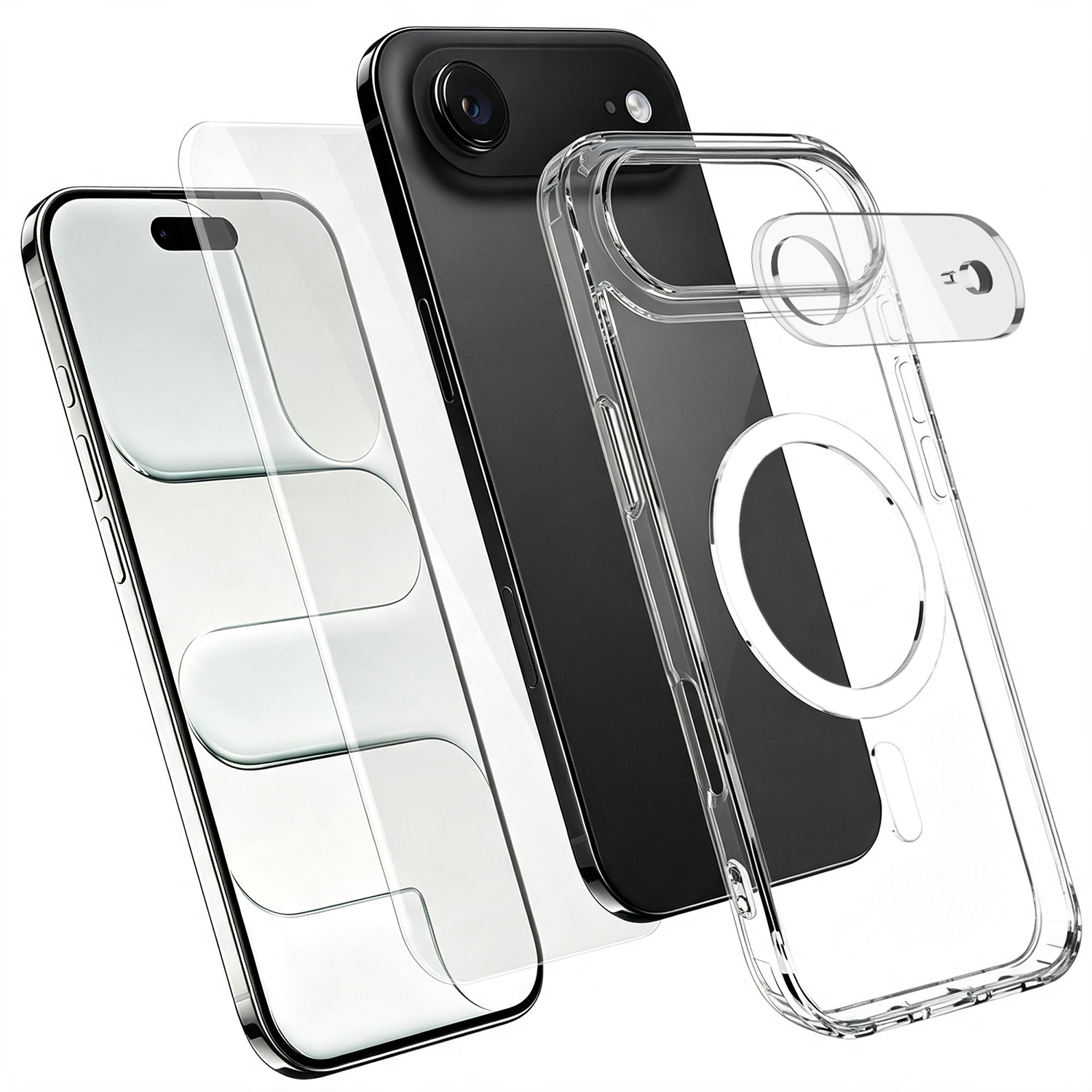For iPhone Air Magnetic Case TPU + PC Clear Phone Cover with High Aluminium-silicon Glass Screen Protector + Tempered Glass Lens Protector - Transparent