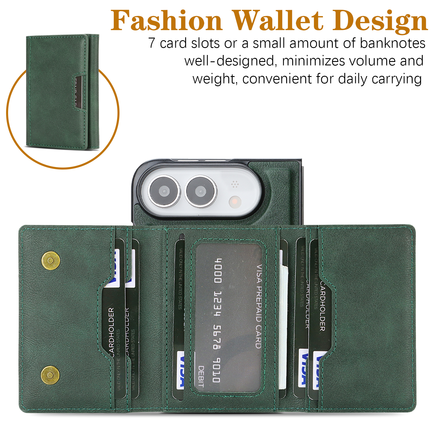 For iPhone Duo Magnetic Case Tri-fold Card Bag Kickstand PU Leather Coated TPU Cover - Green
