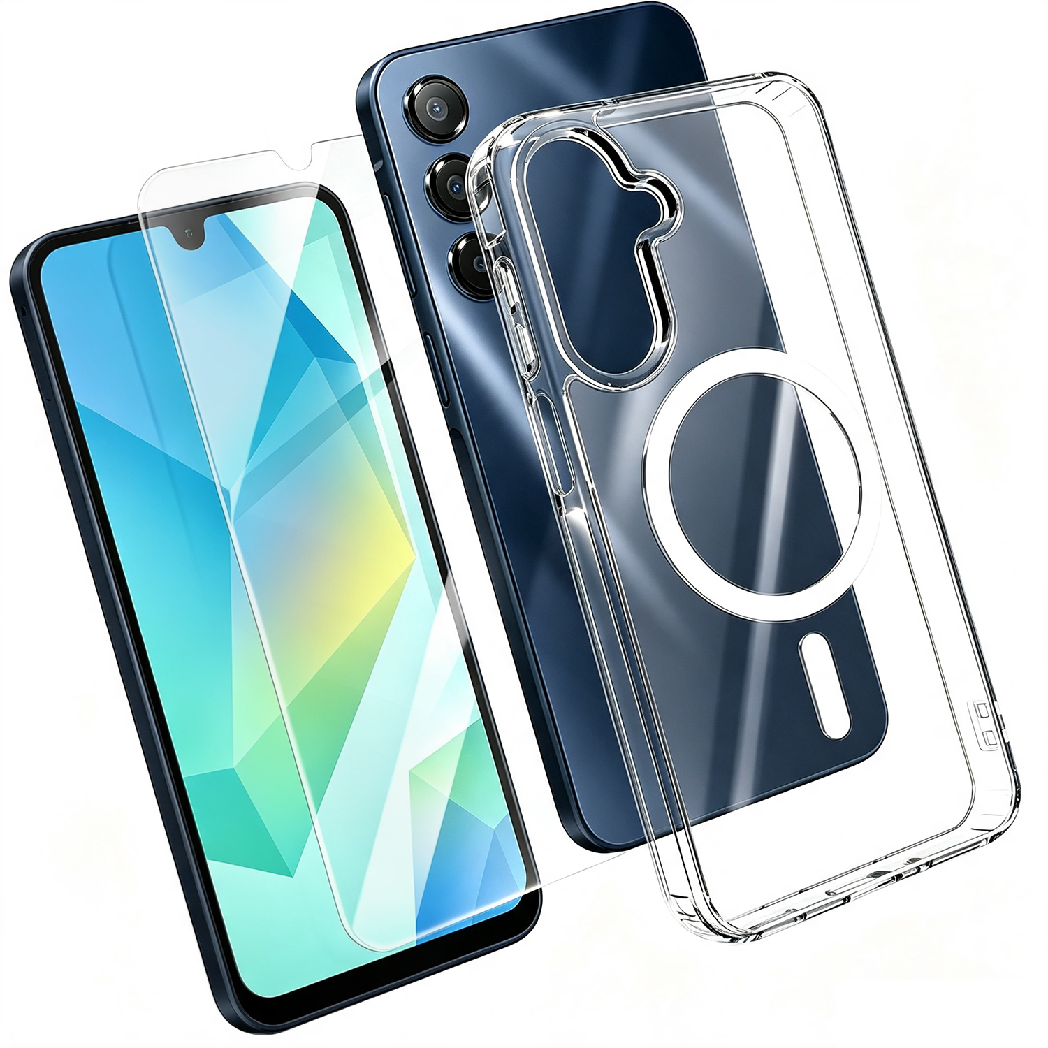 For Samsung Galaxy A16 4G / Galaxy A16 5G Magnetic Case TPU+PC Transparent Phone Cover with High Aluminium-silicon Glass Screen Protector - Transparent
