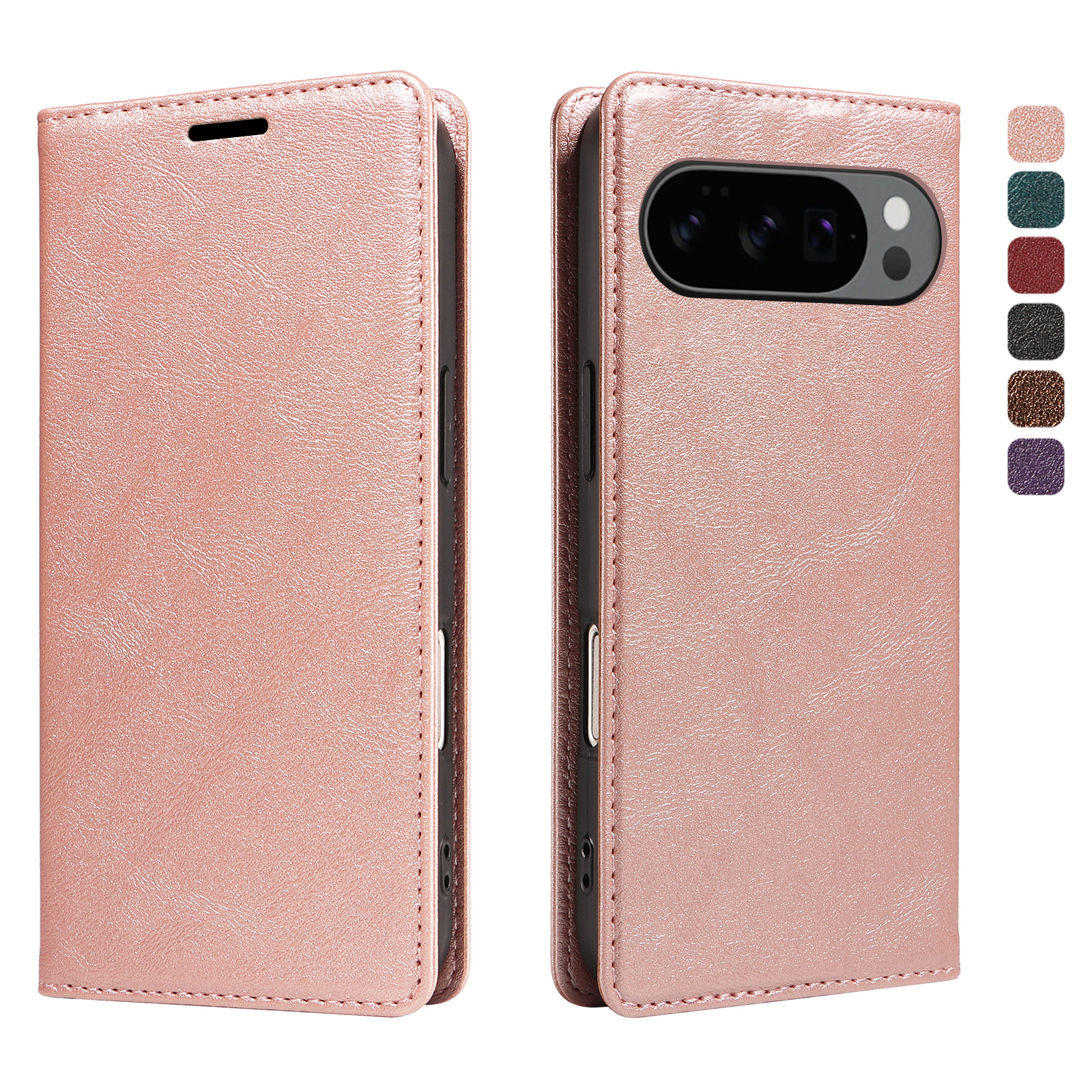 For Google Pixel 10 Pro Wallet Case RFID Blocking Card Slots Stand Magnetic Closure Leather Phone Cover - Rose Gold