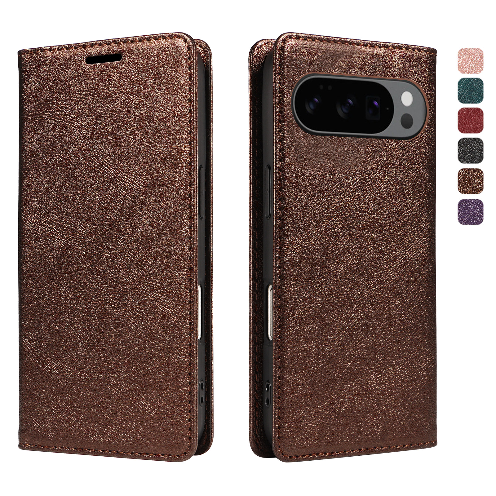 For Google Pixel 10 Pro Wallet Case RFID Blocking Card Slots Stand Magnetic Closure Leather Phone Cover - Brown
