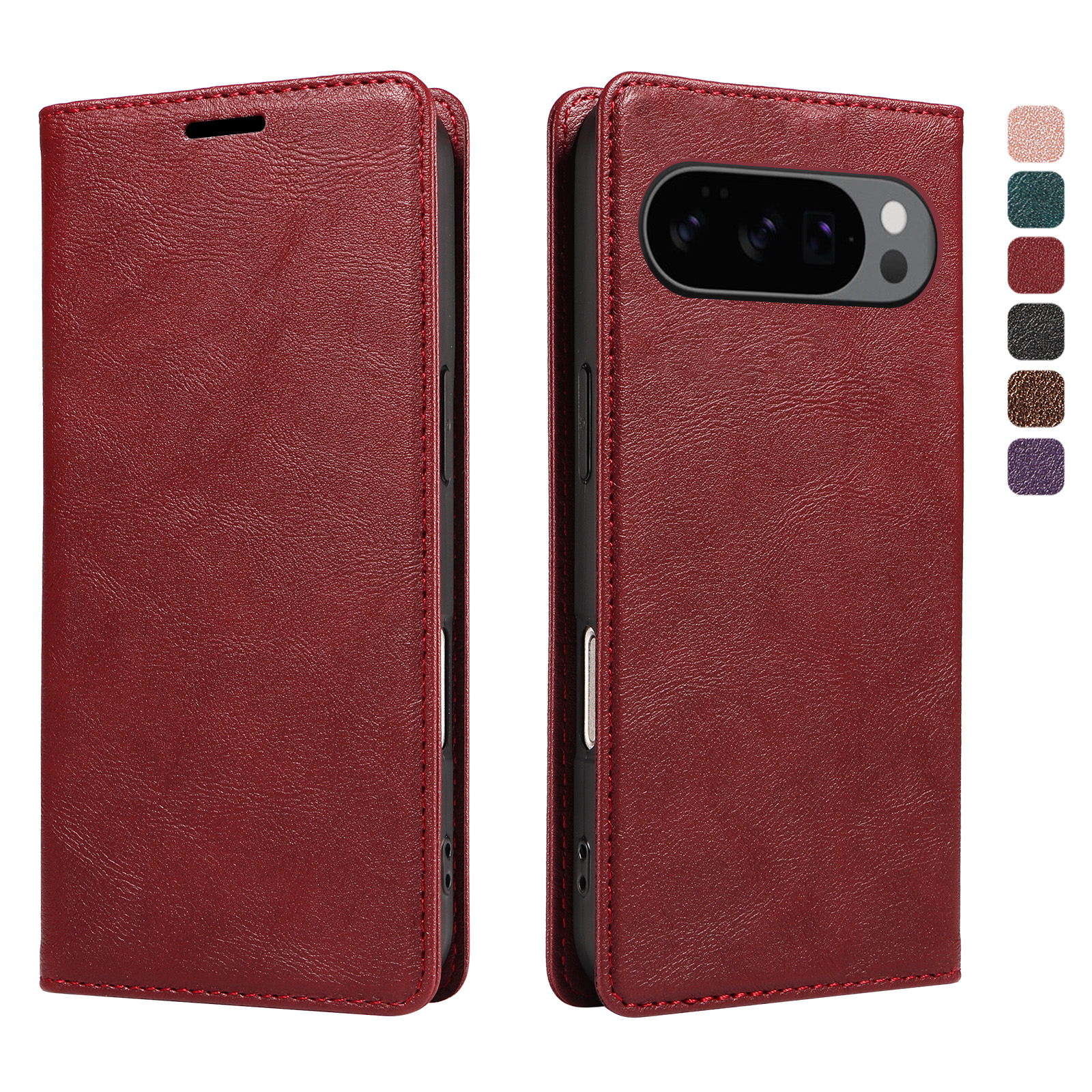 For Google Pixel 10 Wallet Case RFID Blocking Card Slots Stand Magnetic Closure Leather Phone Cover - Wine Red