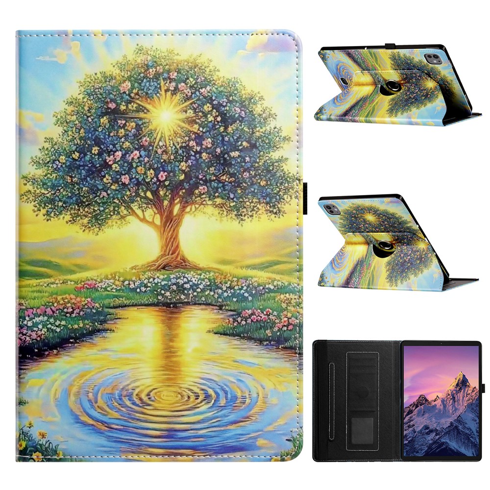 Tablet Case for iPad Air 11 (2026) / (2025) / (2024) / iPad Pro 11 (2025) / (2024) / (2022) / (2021) / (2020) / (2018) / Air (2022) / (2020) , Rotation Stand Pattern PU Leather + TPU Cover - Glowing Tree