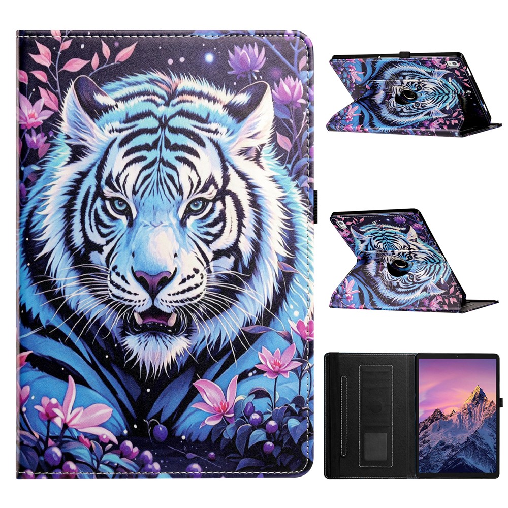Tablet Case for iPad Air 11 (2026) / (2025) / (2024) / iPad Pro 11 (2025) / (2024) / (2022) / (2021) / (2020) / (2018) / Air (2022) / (2020) , Rotation Stand Pattern PU Leather + TPU Cover - Flowered Tiger