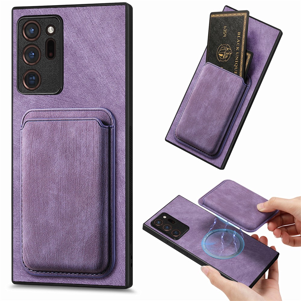 For Samsung Galaxy Note20 Ultra  /  Note20 Ultra 5G Magnetic Case Retro Leather + TPU Phone Cover with Detachable Card Slot - Purple