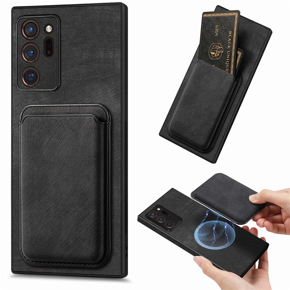 For Samsung Galaxy Note20 Ultra  /  Note20 Ultra 5G Magnetic Case Retro Leather + TPU Phone Cover with Detachable Card Slot - Black