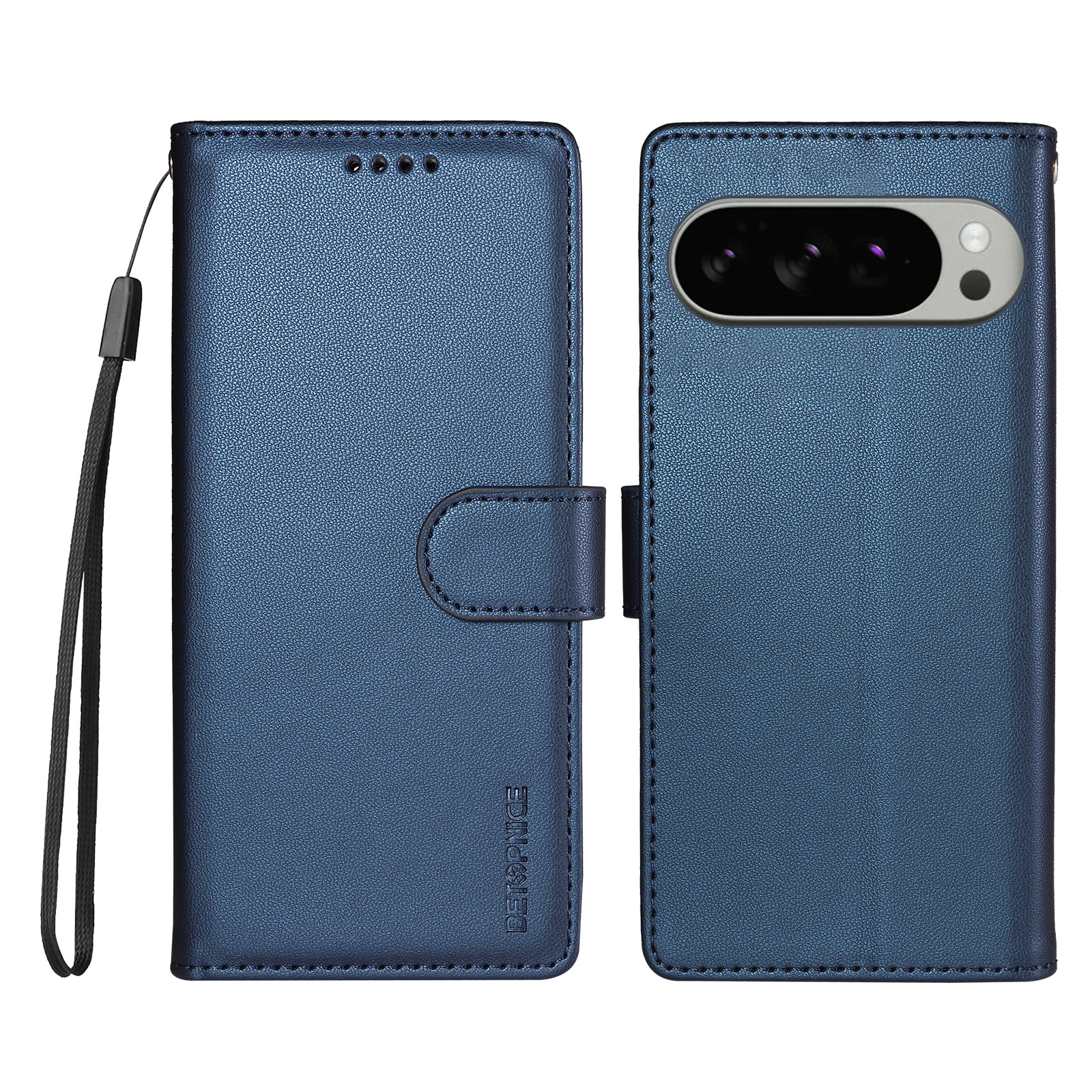 BETOPNICE for Google Pixel 9 Pro XL / Google Pixel 10 Pro XL / Google Pixel 11 Pro XL 006 Case RFID Blocking Wallet Stand Leather Phone Cover with Wrist Strap - Blue