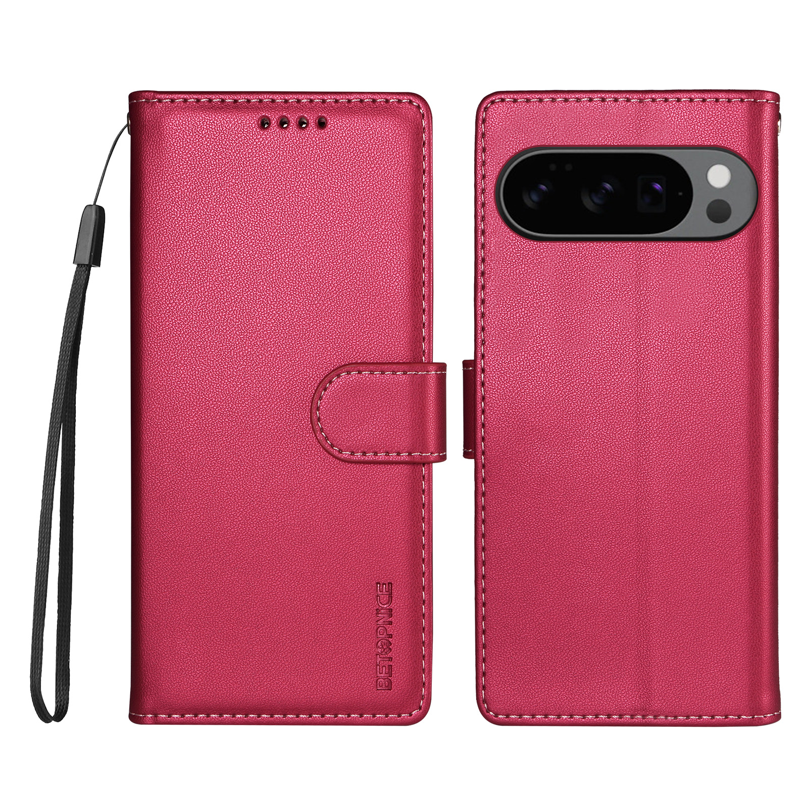 BETOPNICE for Google Pixel 11 Pro / Google Pixel 9 / Google Pixel 9 Pro / Google Pixel 10 / Google Pixel 10 Pro / Google Pixel 11 006 Case RFID Blocking Wallet Stand Leather Phone Cover with Wrist Strap - Rose