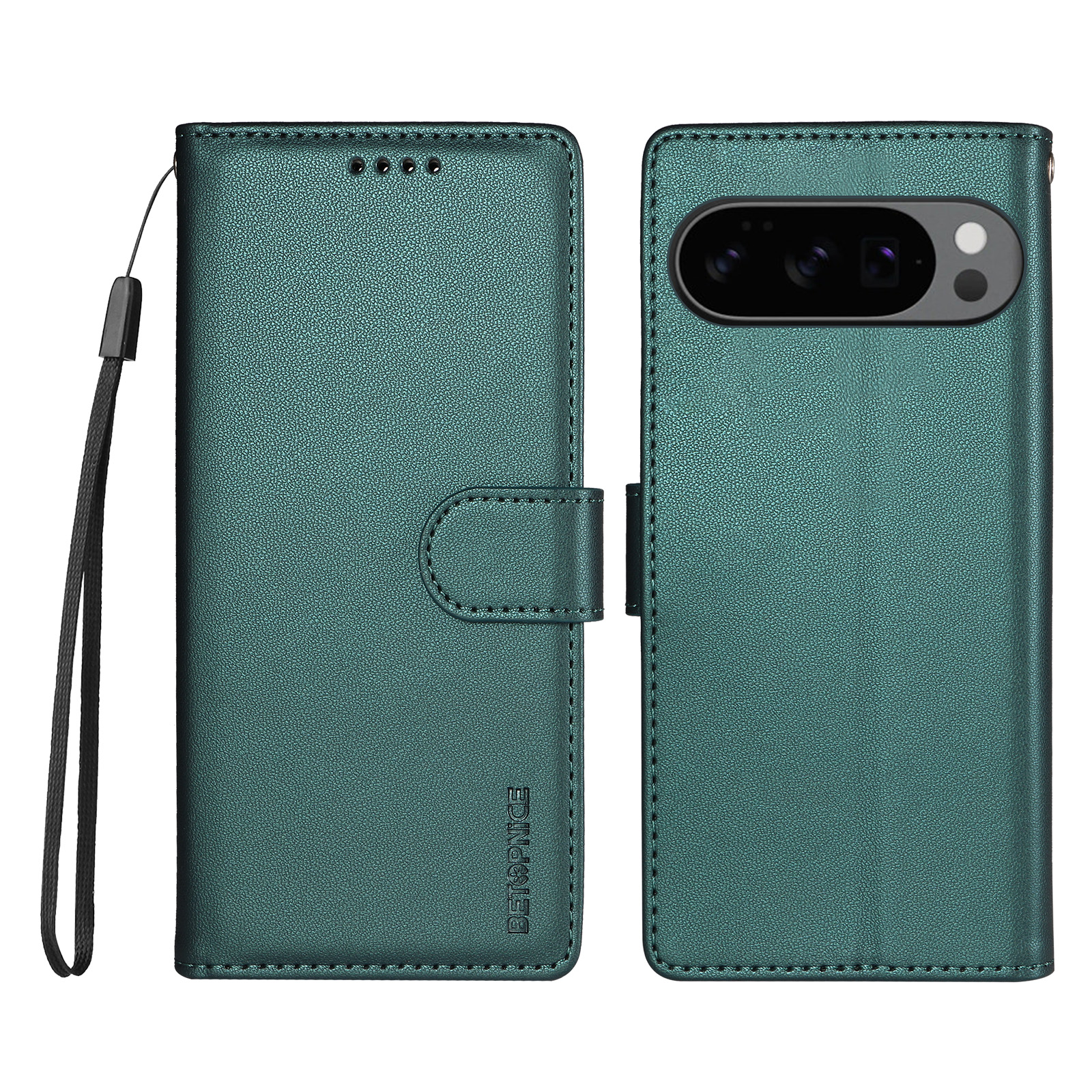 BETOPNICE for Google Pixel 11 Pro / Google Pixel 9 / Google Pixel 9 Pro / Google Pixel 10 / Google Pixel 10 Pro / Google Pixel 11 006 Case RFID Blocking Wallet Stand Leather Phone Cover with Wrist Strap - Green
