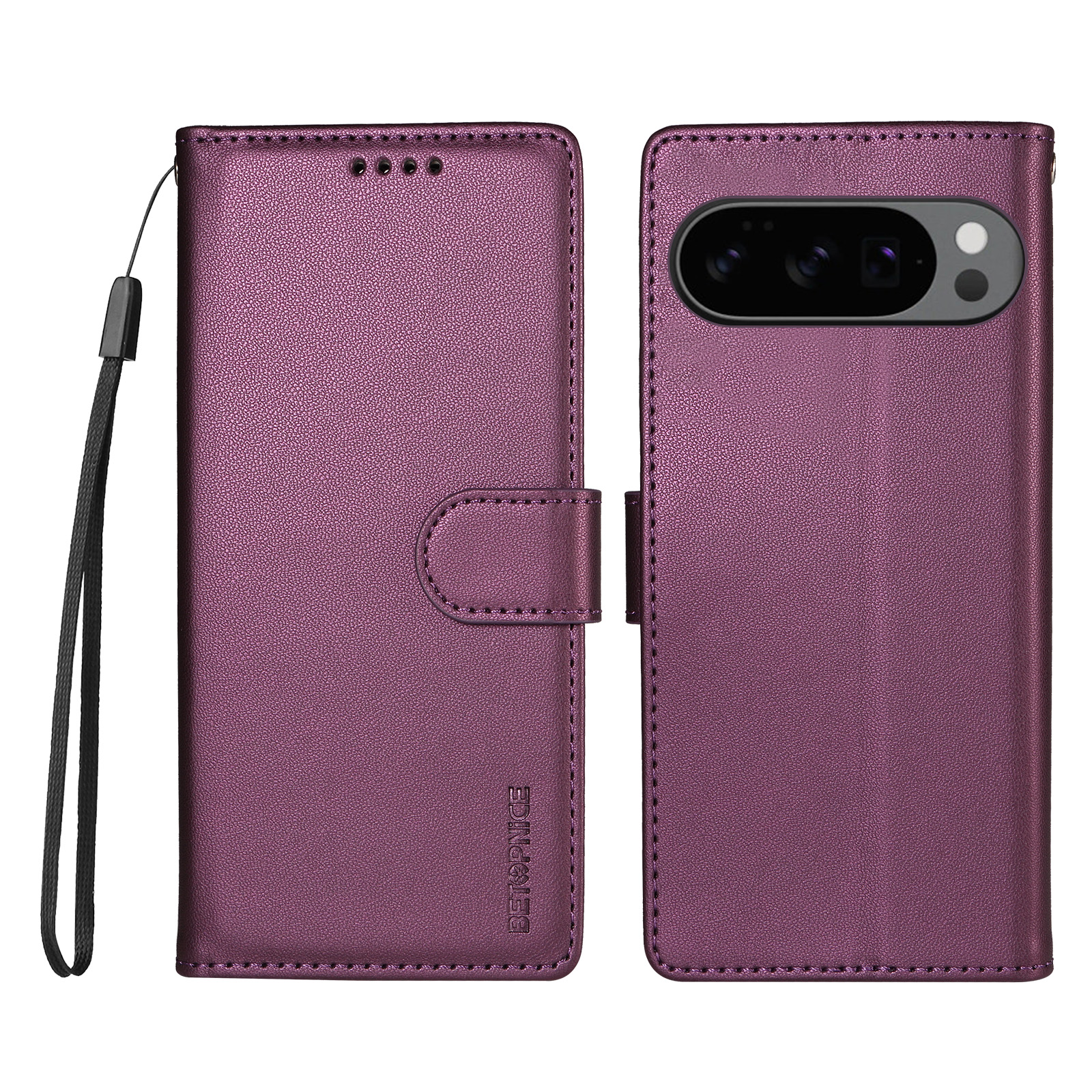 BETOPNICE for Google Pixel 11 Pro / Google Pixel 9 / Google Pixel 9 Pro / Google Pixel 10 / Google Pixel 10 Pro / Google Pixel 11 006 Case RFID Blocking Wallet Stand Leather Phone Cover with Wrist Strap - Purple