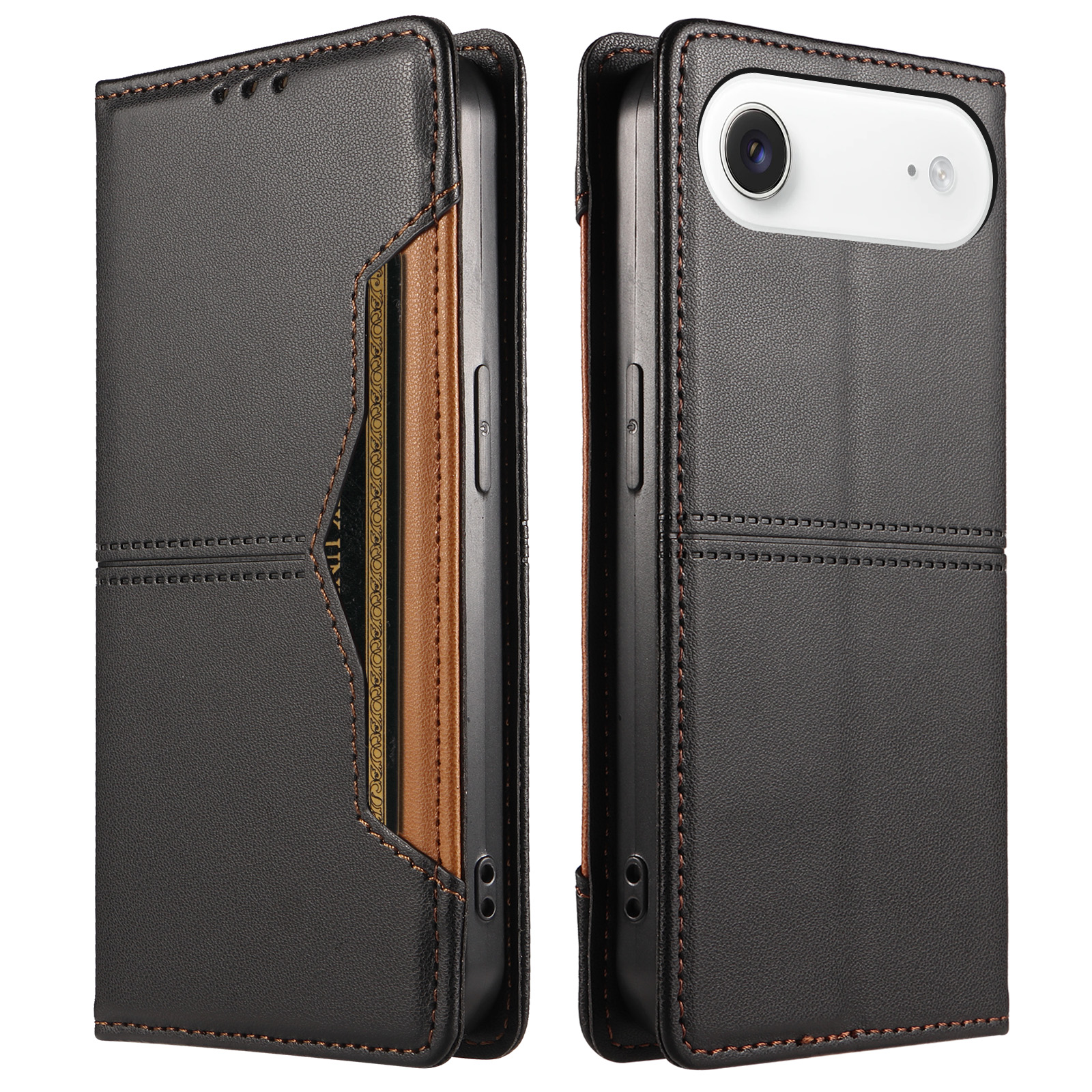 For iPhone Air Wallet Case External Card Slot Magnetic Closing Leather Phone Cover - Black