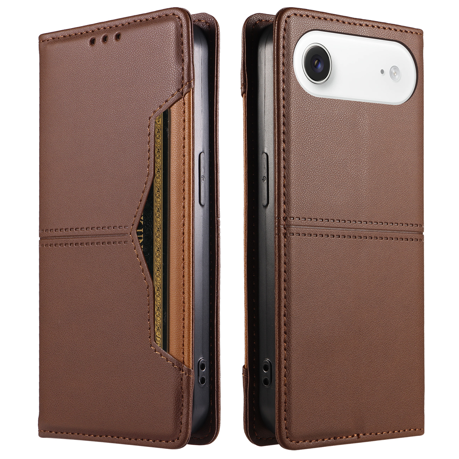 For iPhone Air Wallet Case External Card Slot Magnetic Closing Leather Phone Cover - Brown
