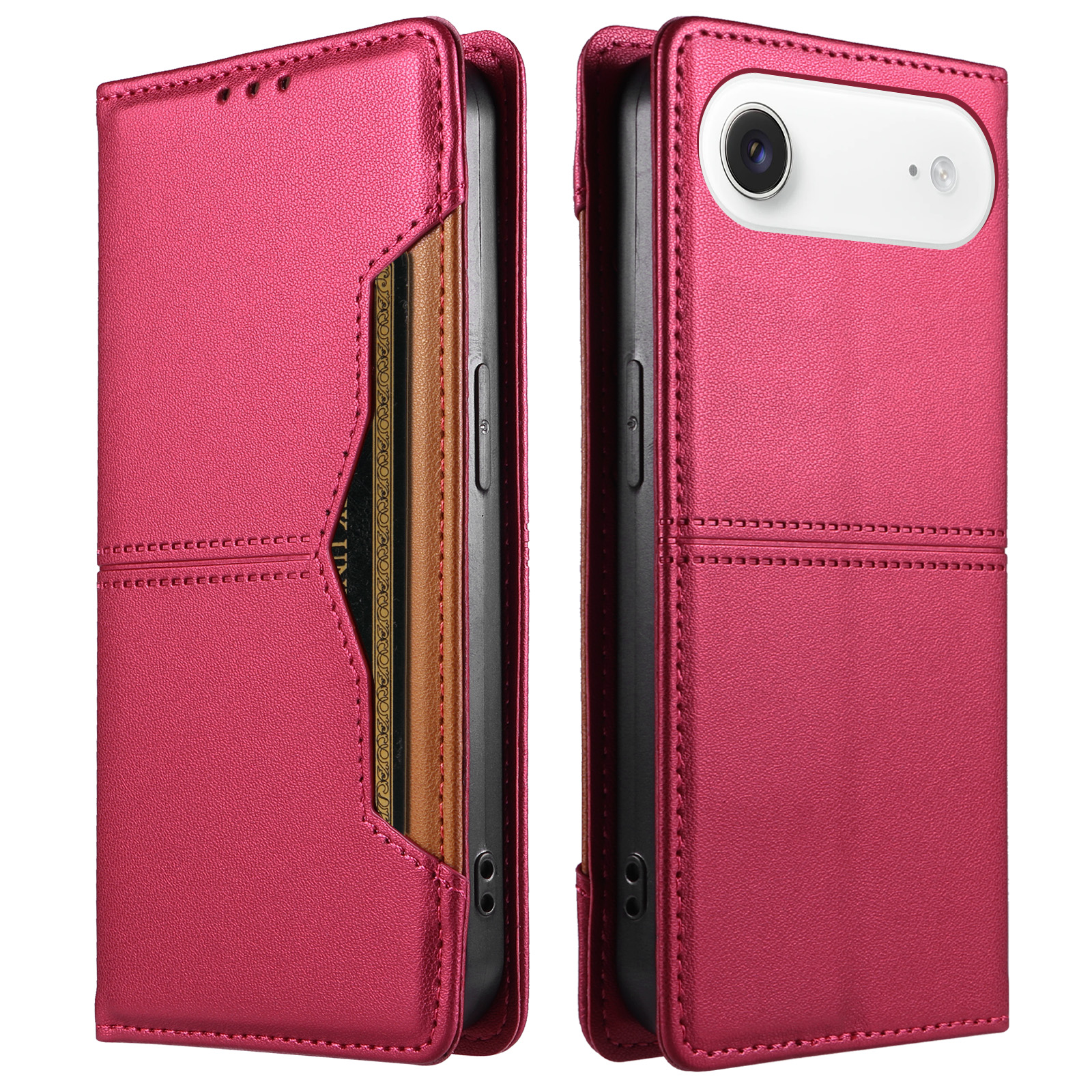 For iPhone Air Wallet Case External Card Slot Magnetic Closing Leather Phone Cover - Rose