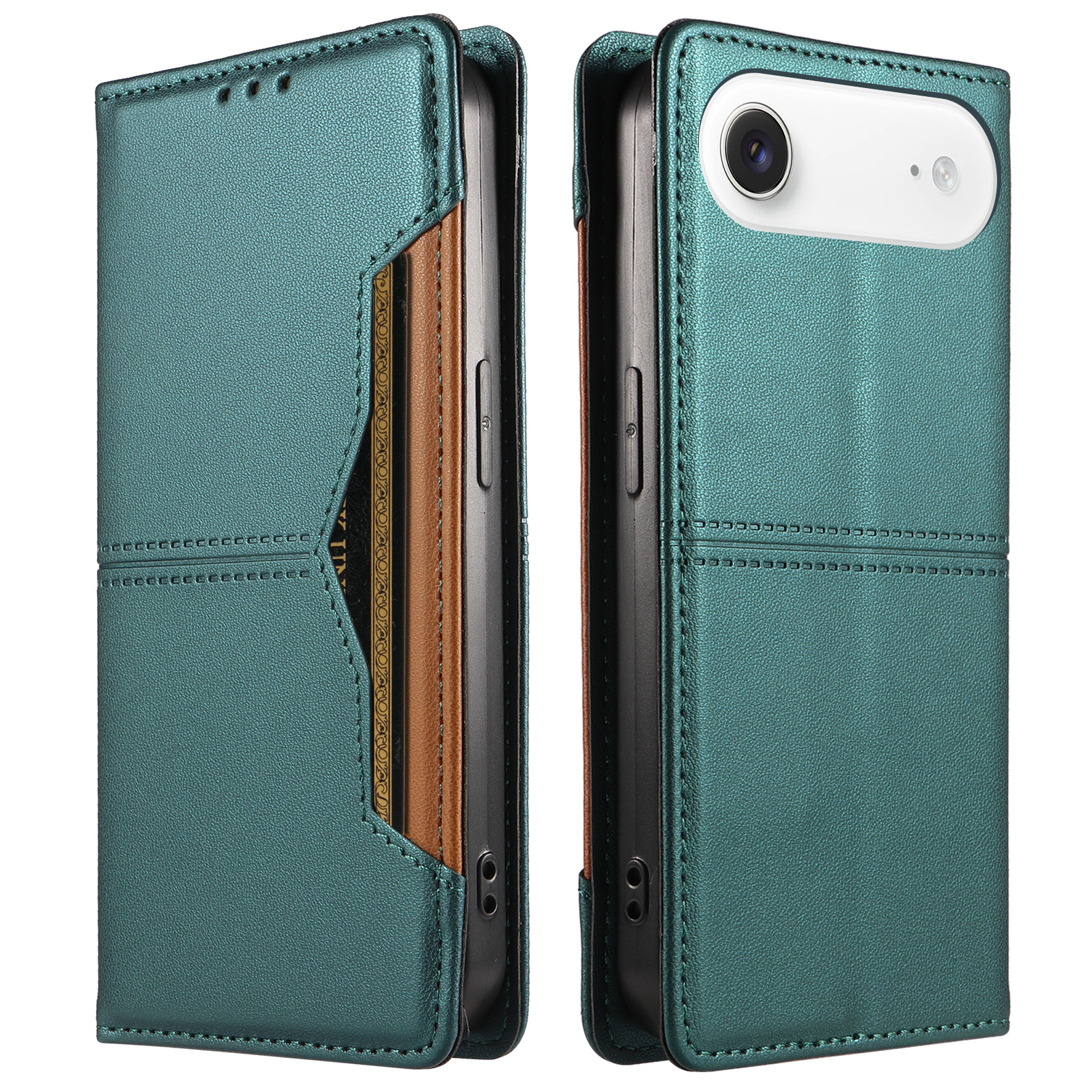 For iPhone Air Wallet Case External Card Slot Magnetic Closing Leather Phone Cover - Green