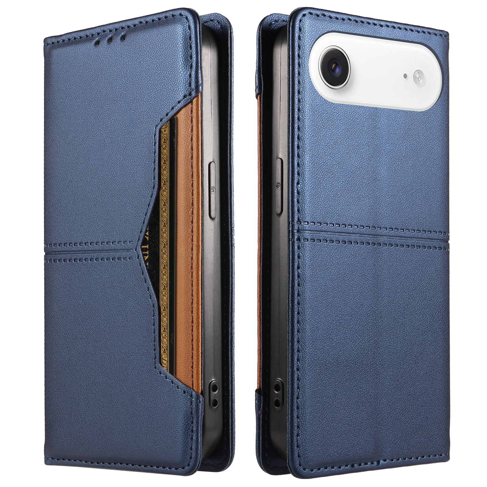 For iPhone Air Wallet Case External Card Slot Magnetic Closing Leather Phone Cover - Blue