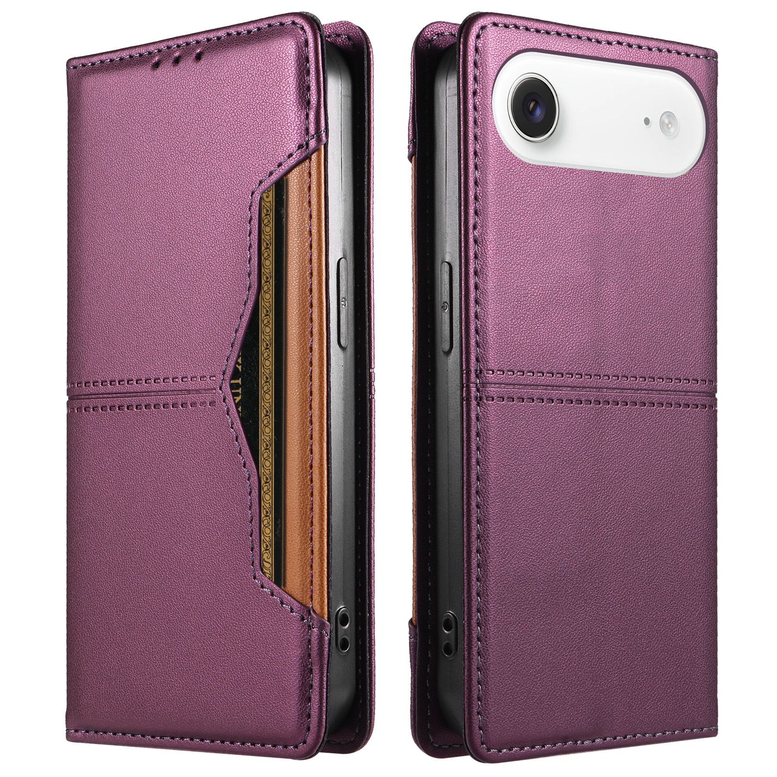 For iPhone Air Wallet Case External Card Slot Magnetic Closing Leather Phone Cover - Purple