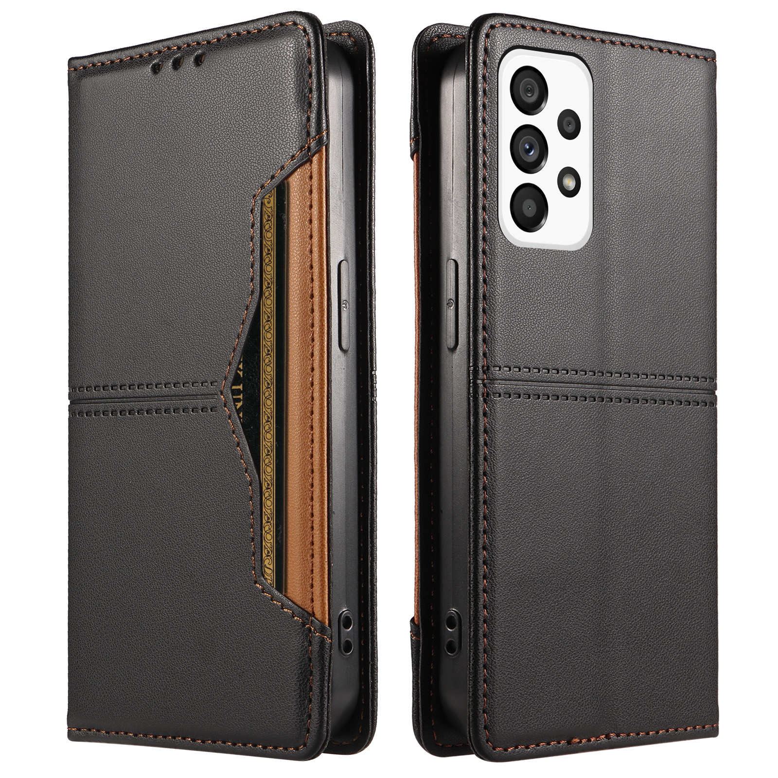 For Samsung Galaxy A73 5G Wallet Case External Card Slot Magnetic Closing Leather Phone Cover - Black