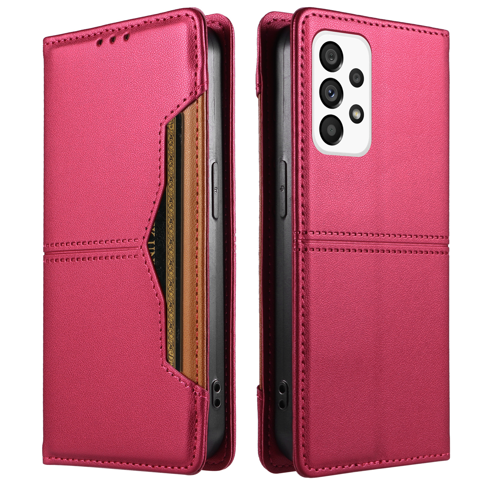 For Samsung Galaxy A73 5G Wallet Case External Card Slot Magnetic Closing Leather Phone Cover - Rose