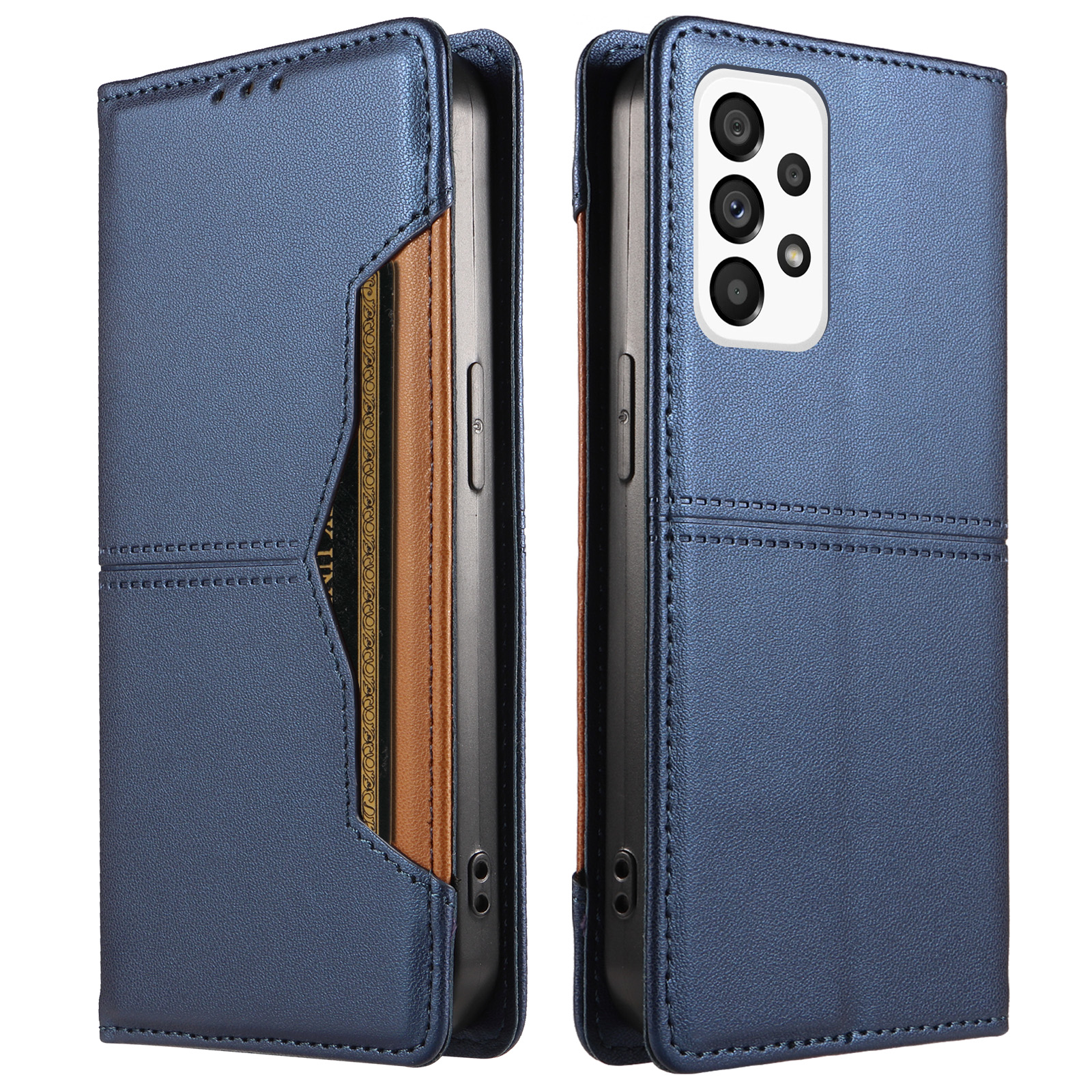 For Samsung Galaxy A73 5G Wallet Case External Card Slot Magnetic Closing Leather Phone Cover - Blue