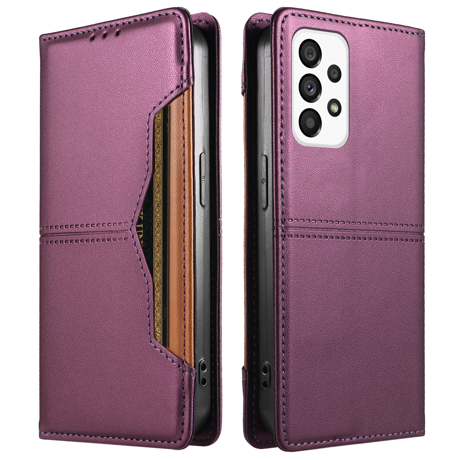 For Samsung Galaxy A73 5G Wallet Case External Card Slot Magnetic Closing Leather Phone Cover - Purple