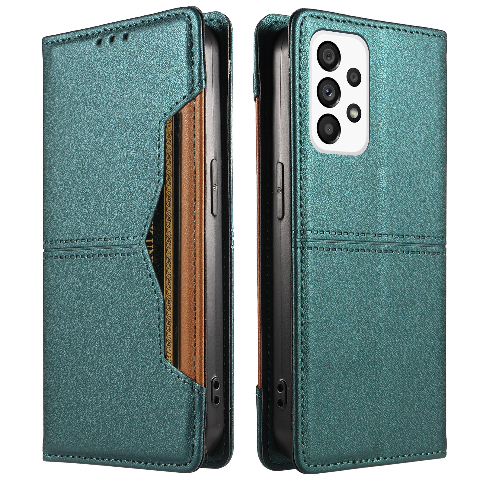 For Samsung Galaxy A53 5G Wallet Case External Card Slot Magnetic Closing Leather Phone Cover - Green