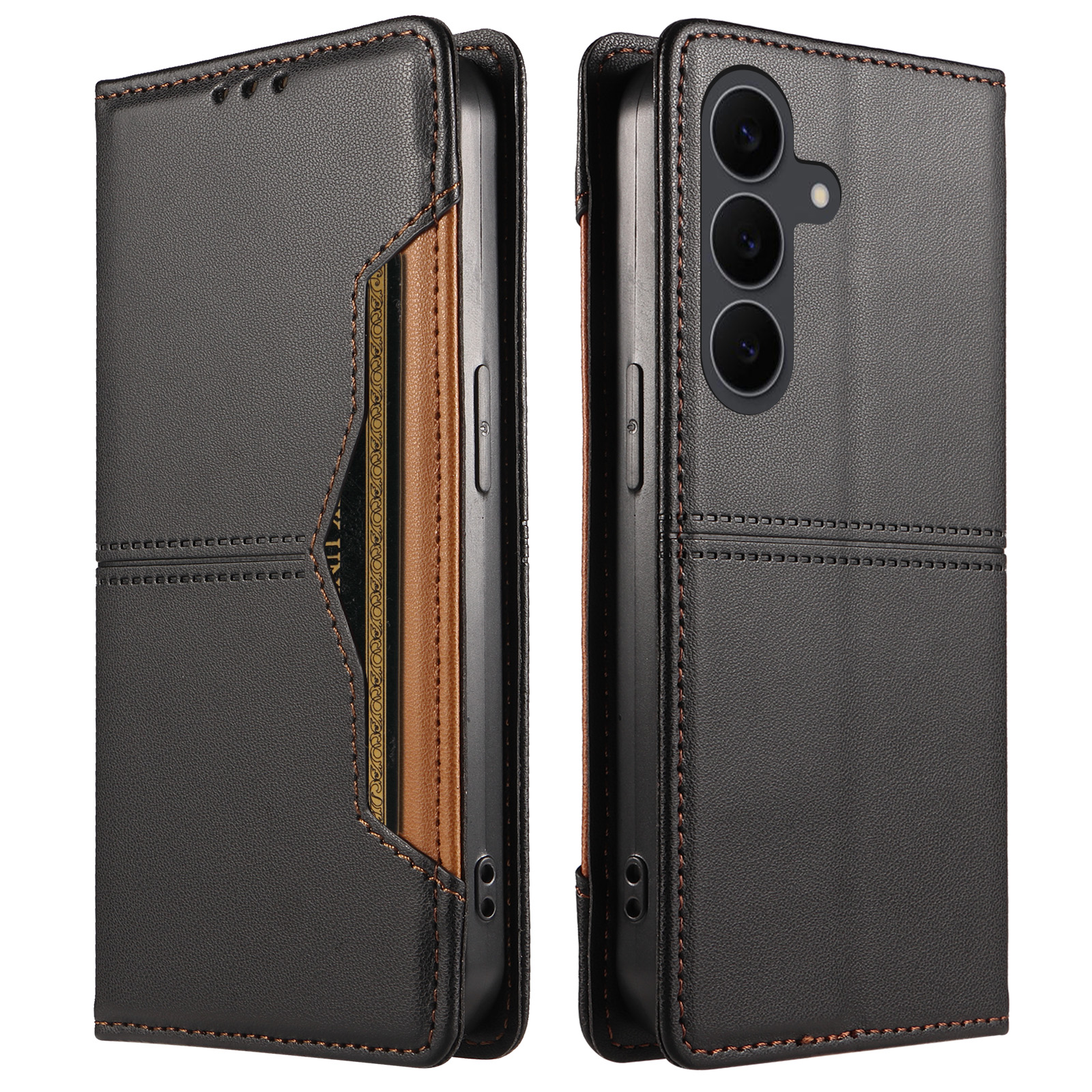 For Samsung Galaxy S24 FE Wallet Case External Card Slot Magnetic Closing Leather Phone Cover - Black