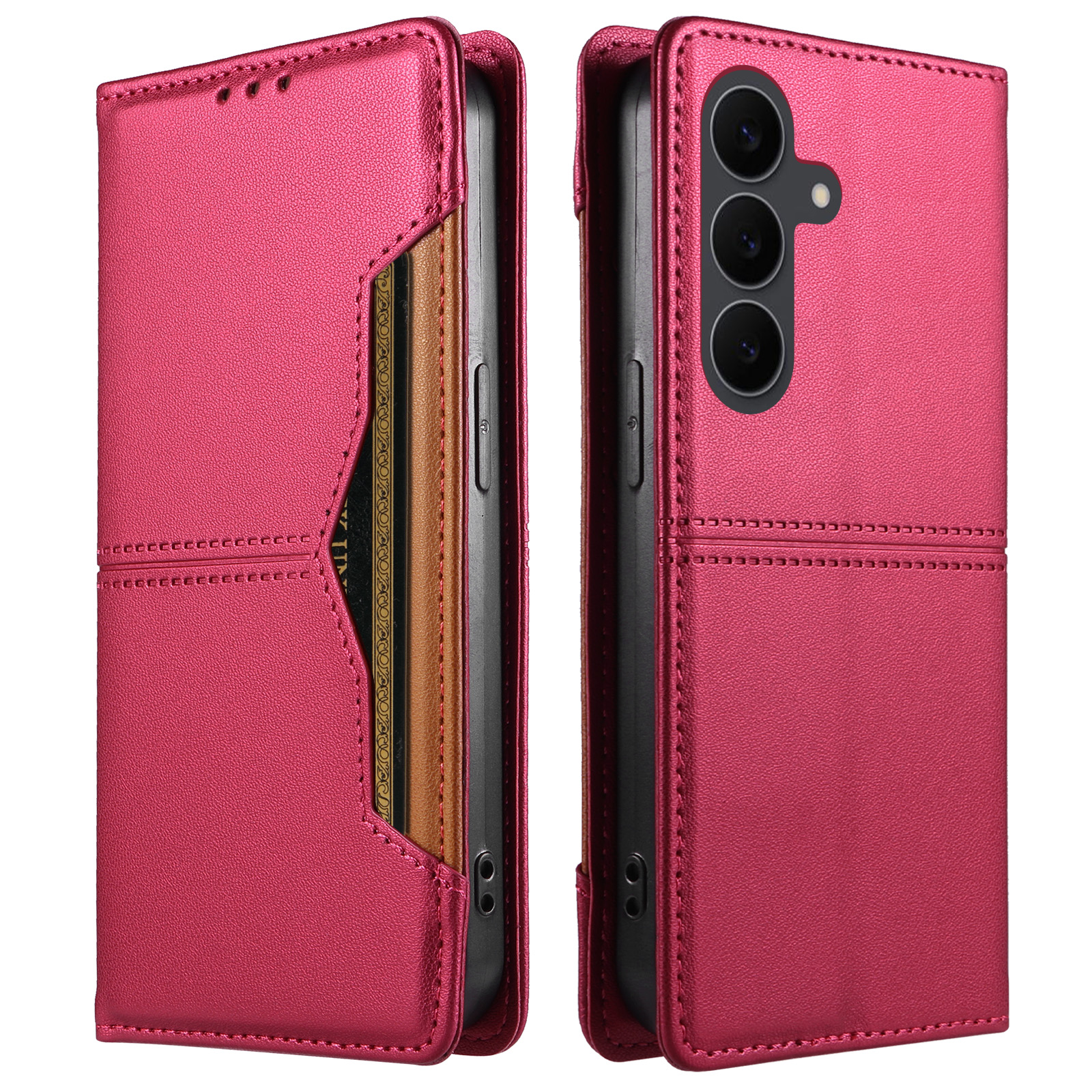 For Samsung Galaxy S24 FE Wallet Case External Card Slot Magnetic Closing Leather Phone Cover - Rose