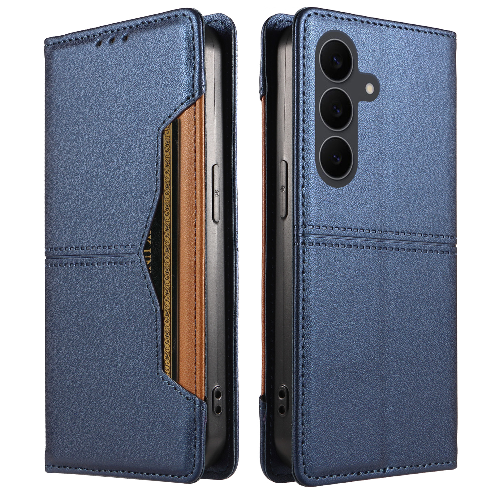 For Samsung Galaxy S24 FE Wallet Case External Card Slot Magnetic Closing Leather Phone Cover - Blue