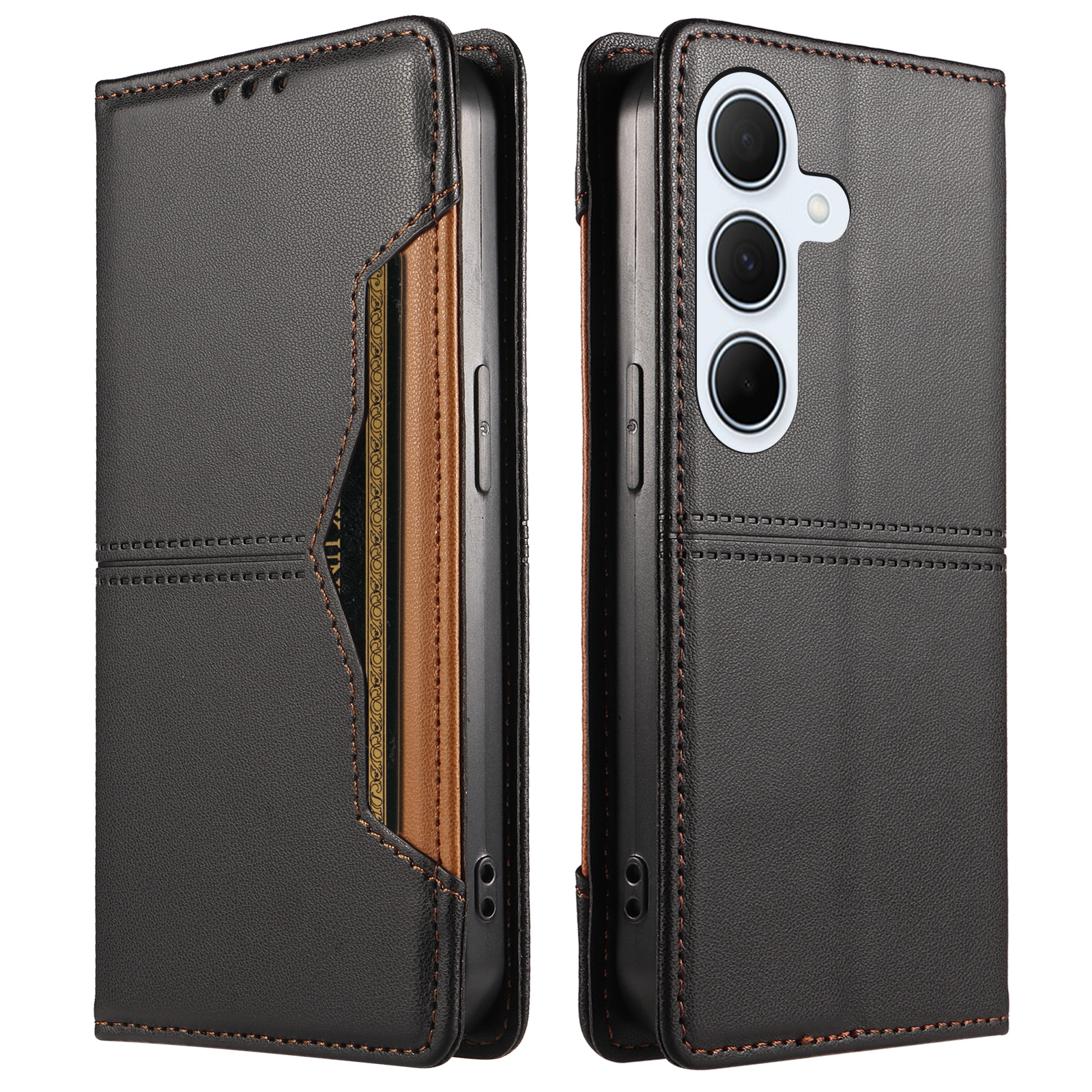 For Samsung Galaxy A35 5G Wallet Case External Card Slot Magnetic Closing Leather Phone Cover - Black