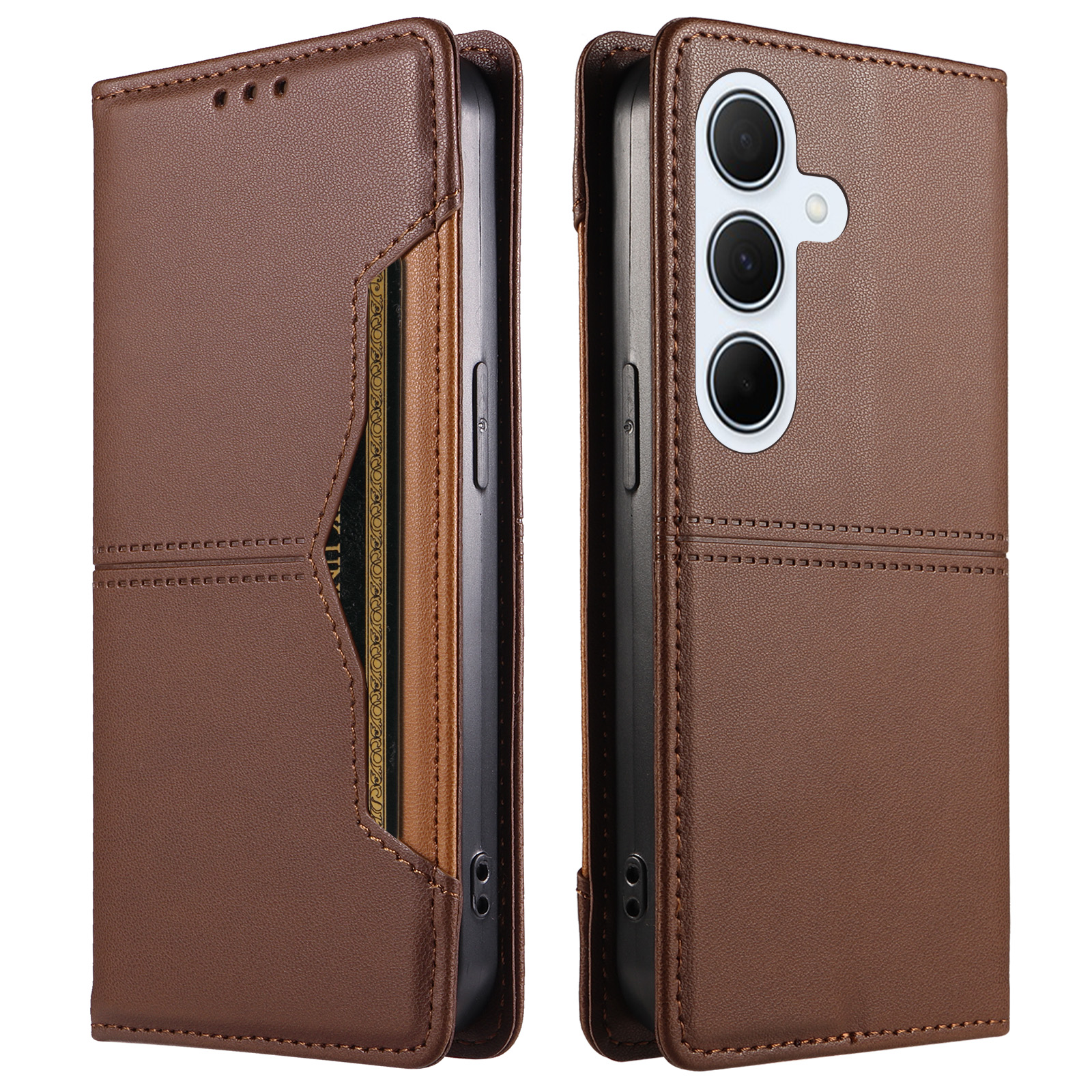 For Samsung Galaxy A35 5G Wallet Case External Card Slot Magnetic Closing Leather Phone Cover - Brown