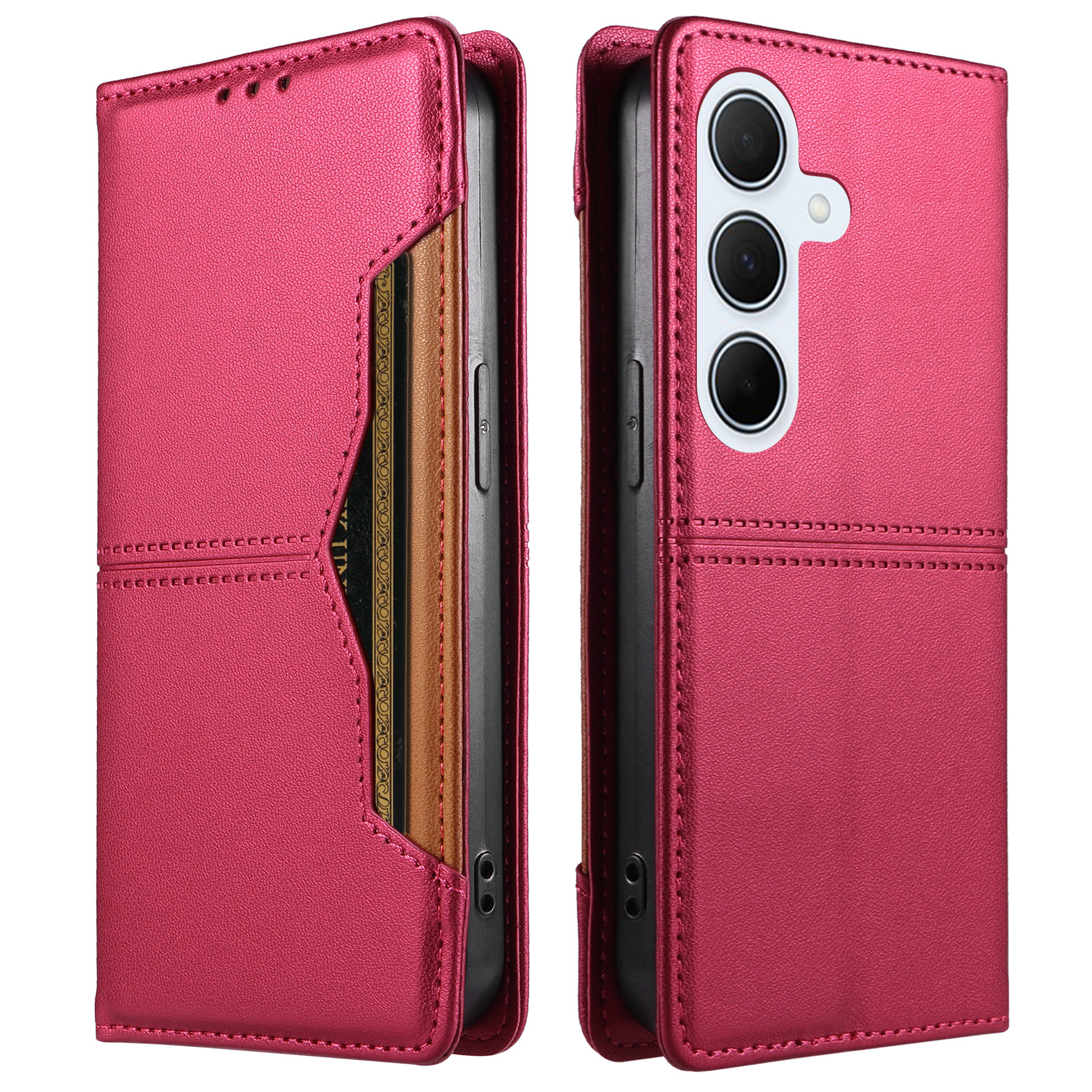 For Samsung Galaxy A35 5G Wallet Case External Card Slot Magnetic Closing Leather Phone Cover - Rose