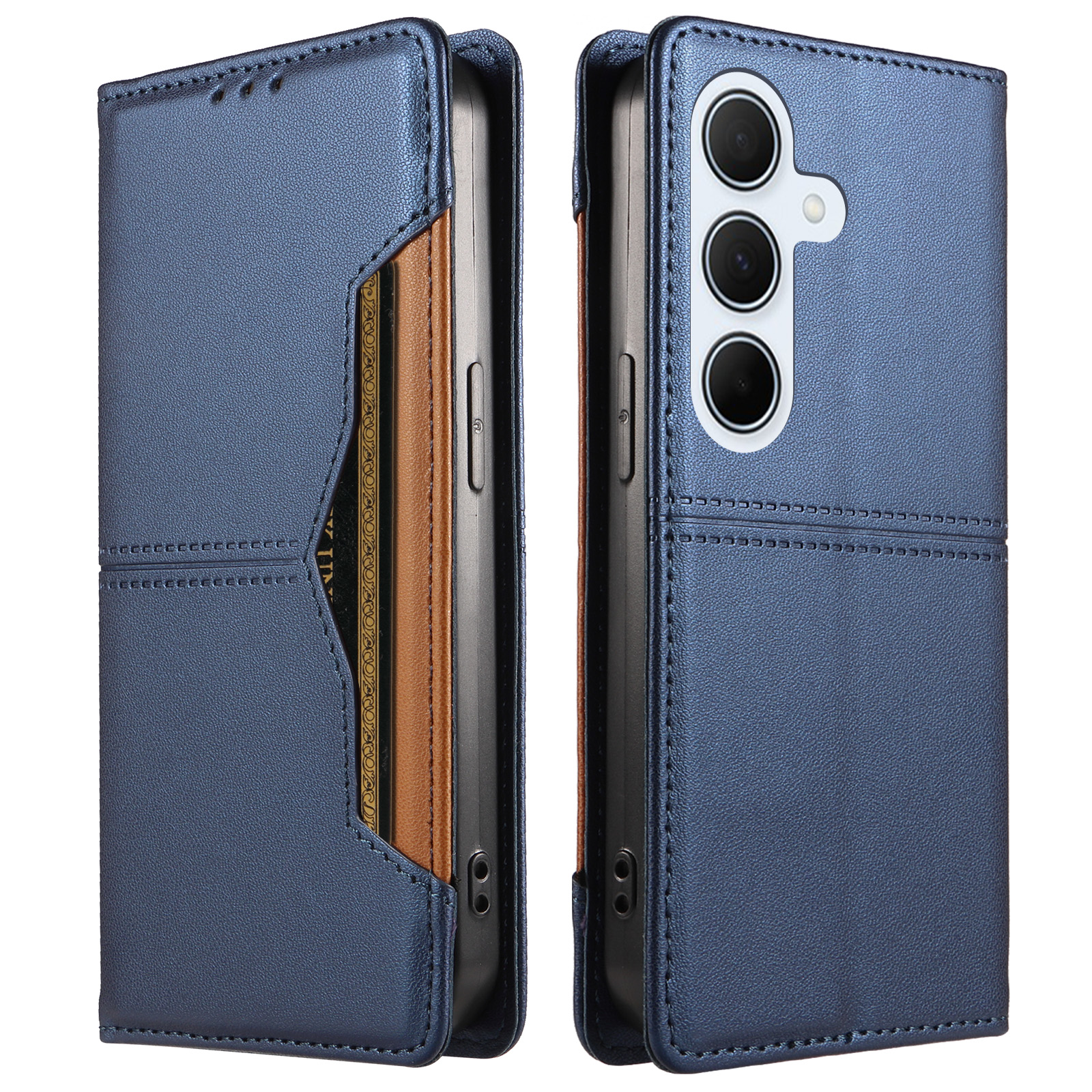 For Samsung Galaxy A35 5G Wallet Case External Card Slot Magnetic Closing Leather Phone Cover - Blue