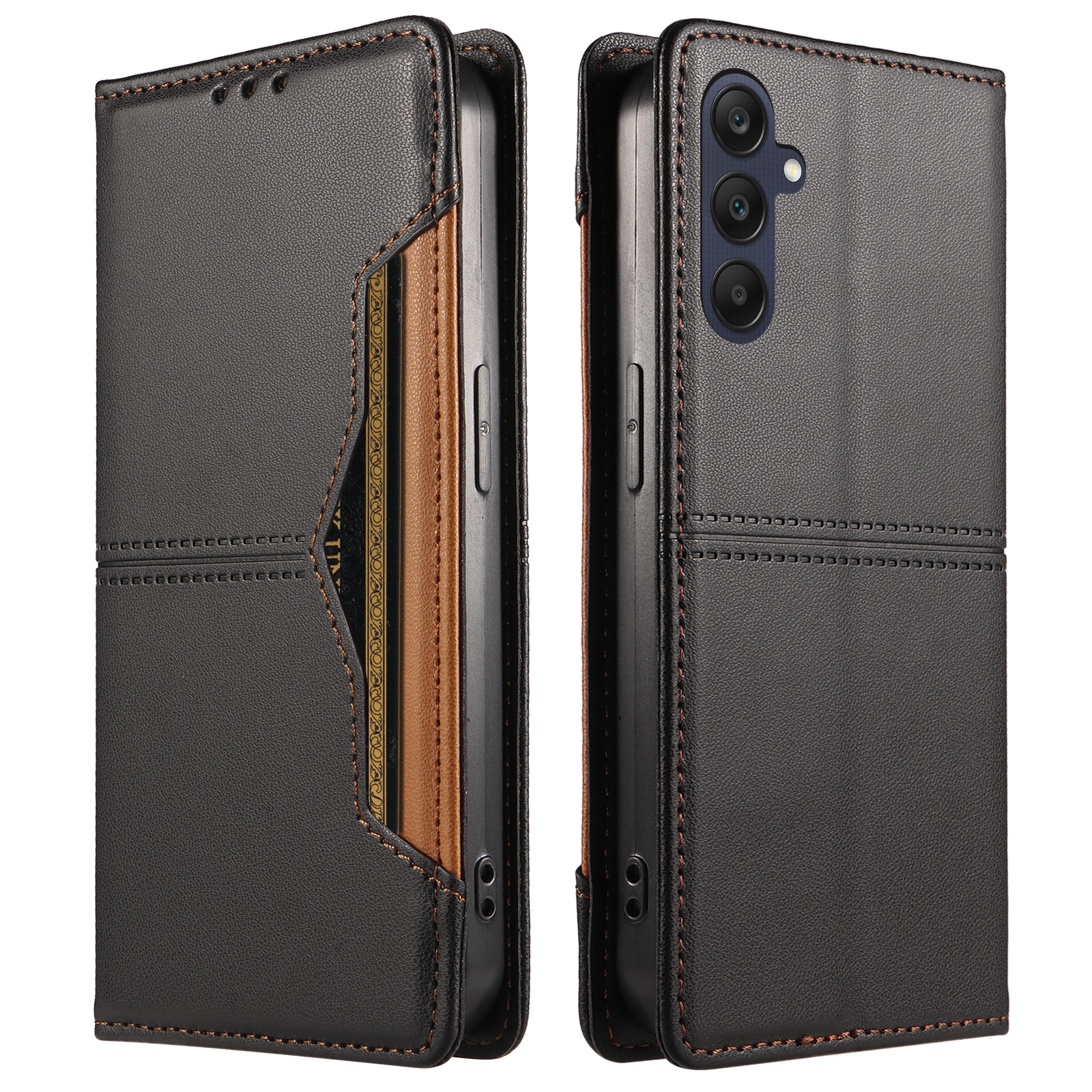 For Samsung Galaxy A25 5G (Global) (161mm) Wallet Case External Card Slot Magnetic Closing Leather Phone Cover - Black
