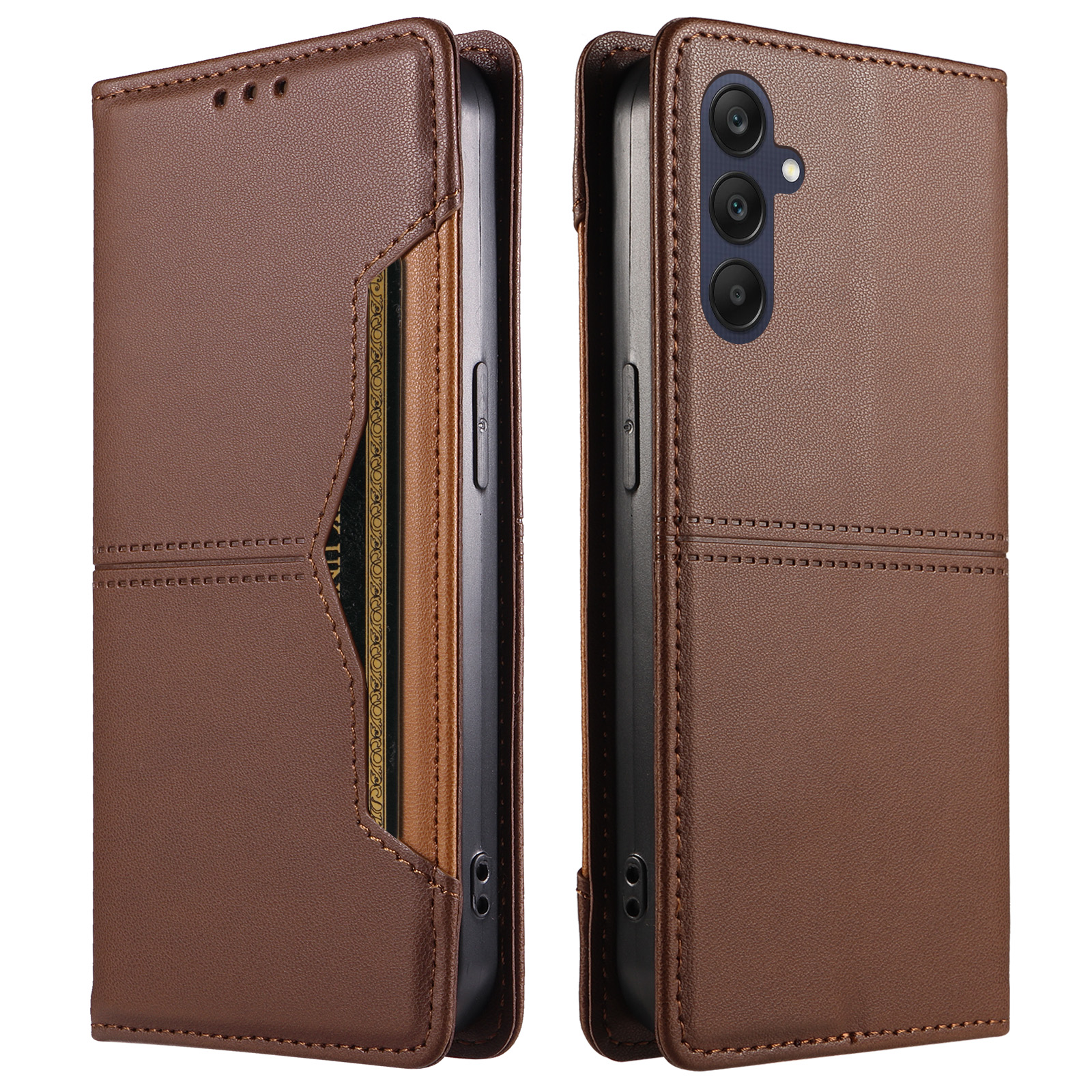 For Samsung Galaxy A25 5G (Global) (161mm) Wallet Case External Card Slot Magnetic Closing Leather Phone Cover - Brown