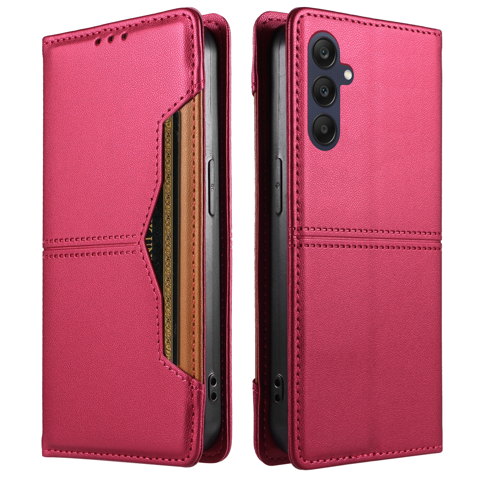 For Samsung Galaxy A25 5G (Global) (161mm) Wallet Case External Card Slot Magnetic Closing Leather Phone Cover - Rose