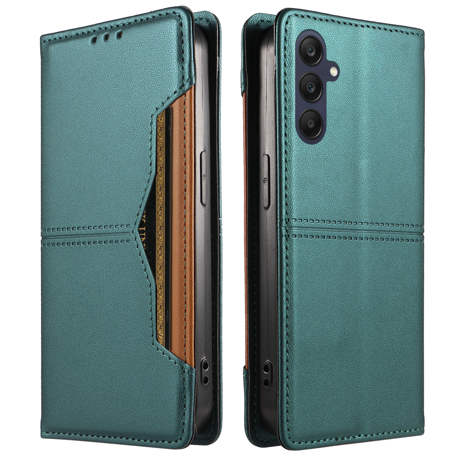 For Samsung Galaxy A25 5G (Global) (161mm) Wallet Case External Card Slot Magnetic Closing Leather Phone Cover - Green