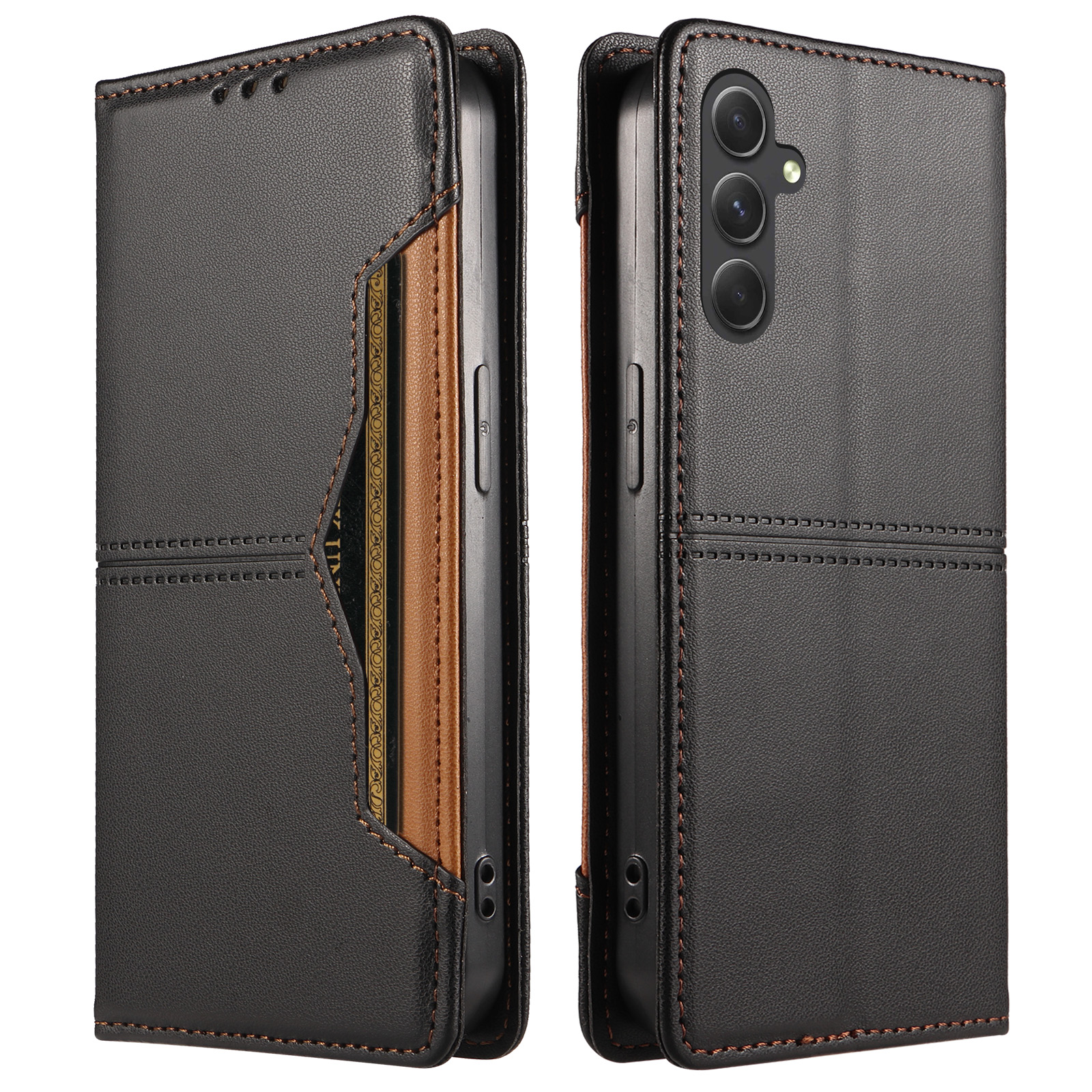 For Samsung Galaxy A54 5G Wallet Case External Card Slot Magnetic Closing Leather Phone Cover - Black
