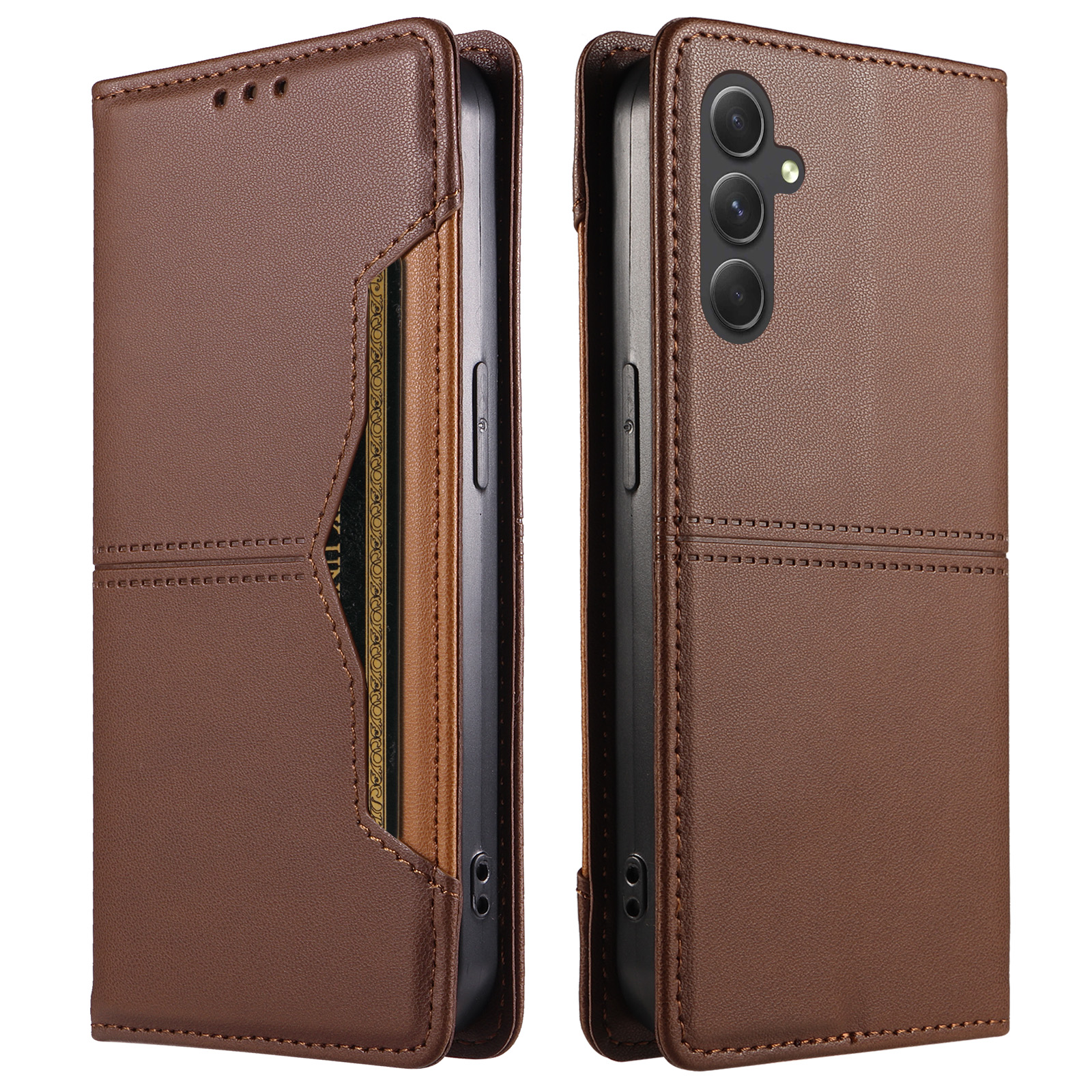 For Samsung Galaxy A54 5G Wallet Case External Card Slot Magnetic Closing Leather Phone Cover - Brown