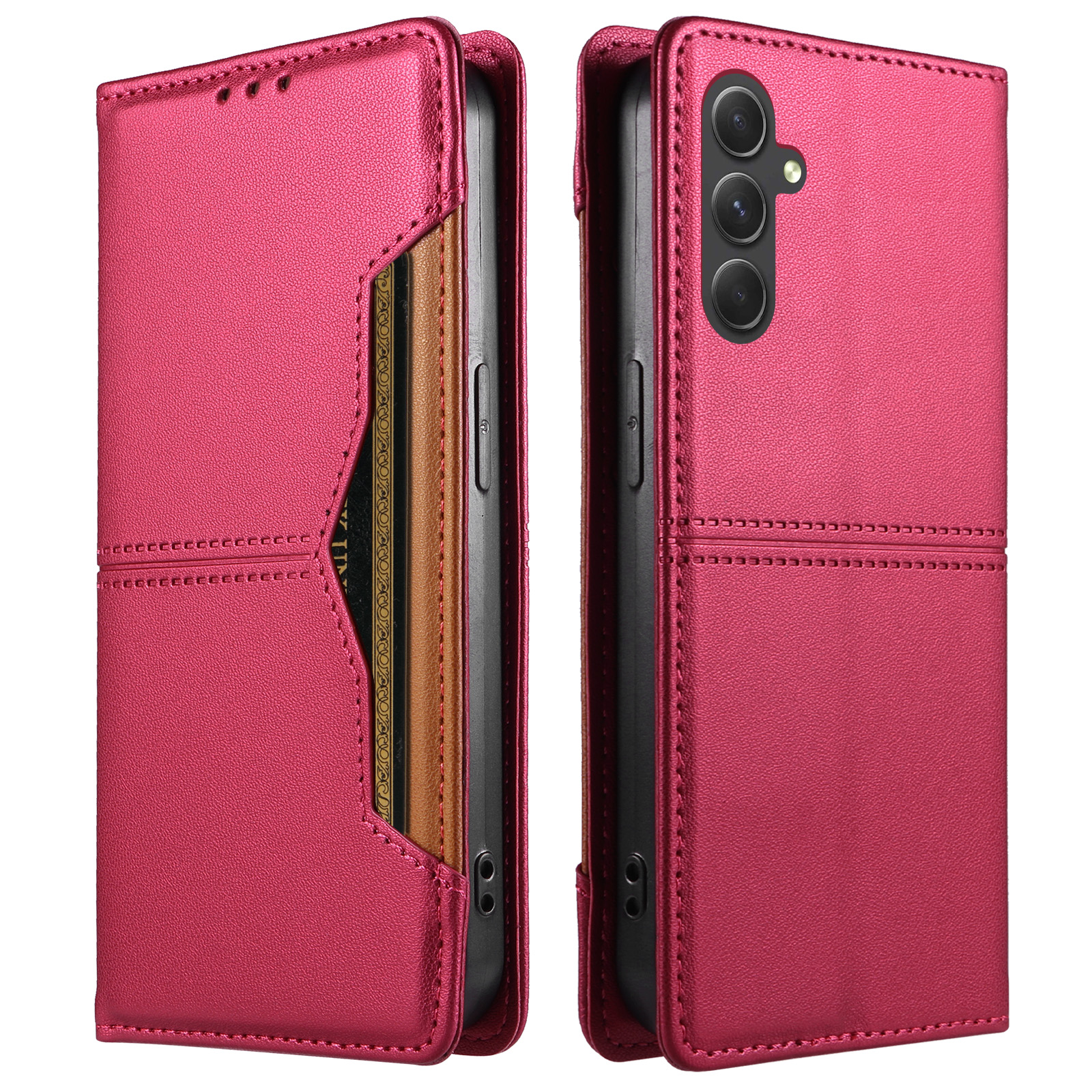 For Samsung Galaxy A54 5G Wallet Case External Card Slot Magnetic Closing Leather Phone Cover - Rose