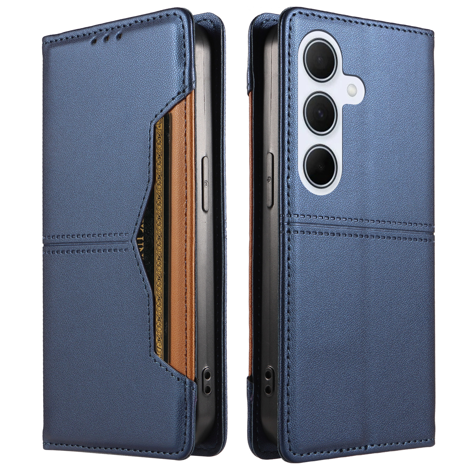For Samsung Galaxy A55 5G Wallet Case External Card Slot Magnetic Closing Leather Phone Cover - Blue