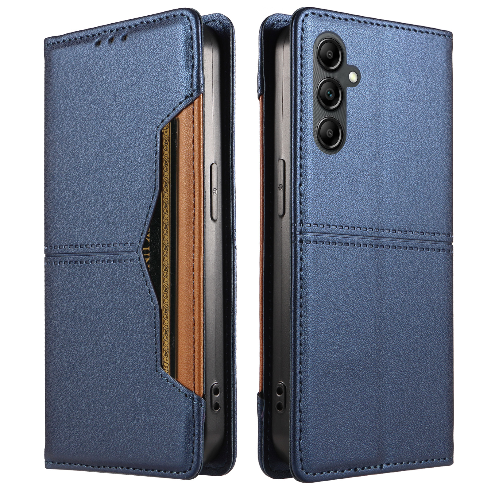 For Samsung Galaxy A14 4G / Galaxy A14 5G Wallet Case External Card Slot Magnetic Closing Leather Phone Cover - Blue