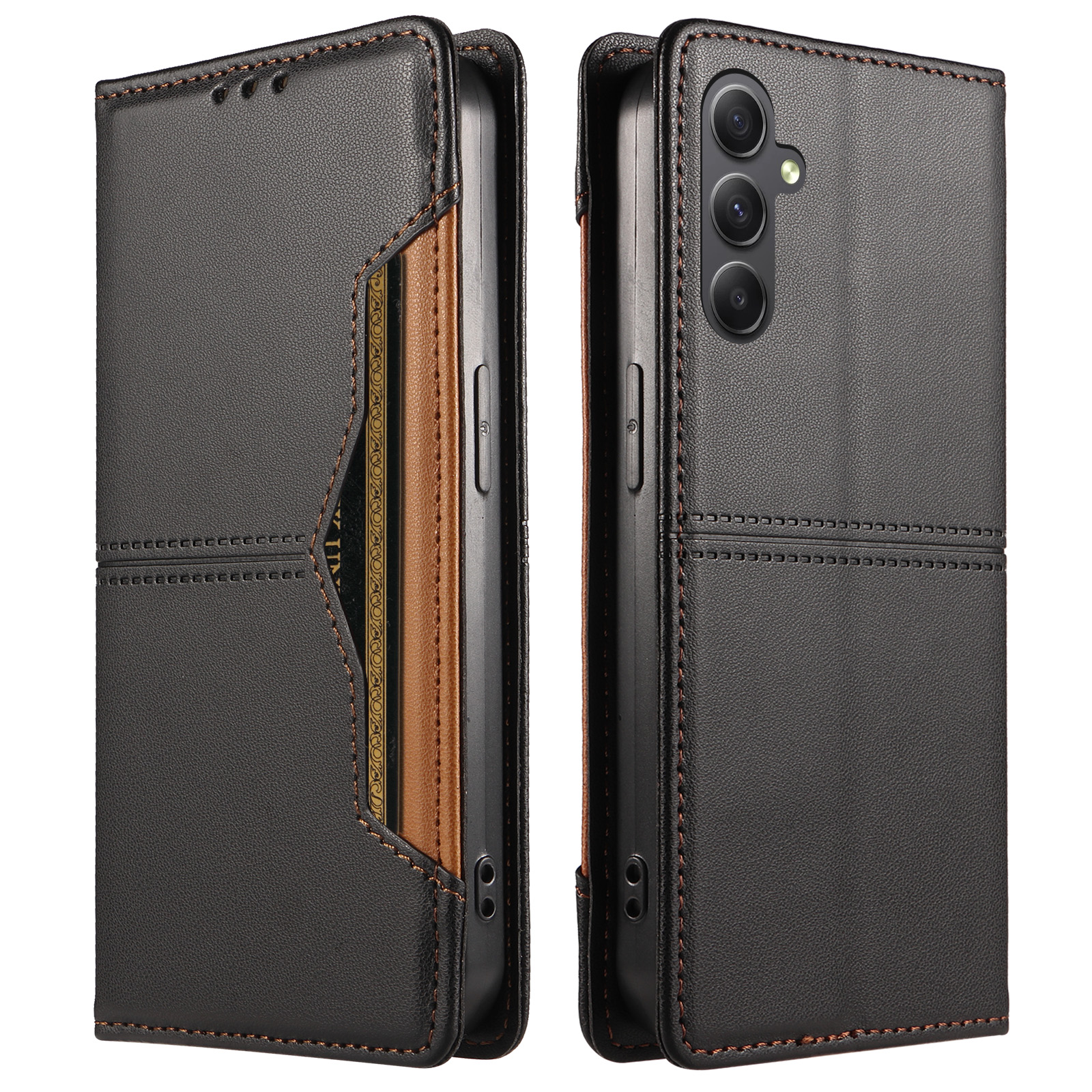 For Samsung Galaxy A34 5G Wallet Case External Card Slot Magnetic Closing Leather Phone Cover - Black