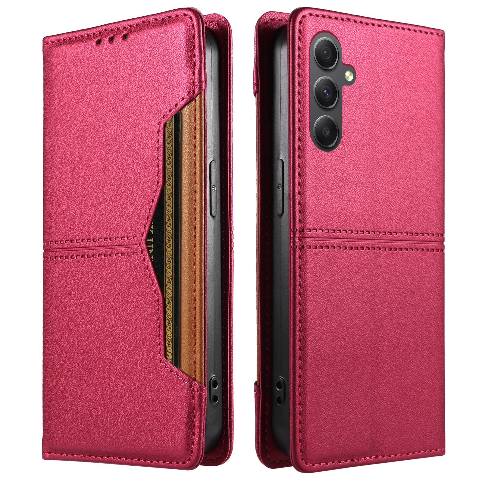 For Samsung Galaxy A34 5G Wallet Case External Card Slot Magnetic Closing Leather Phone Cover - Rose