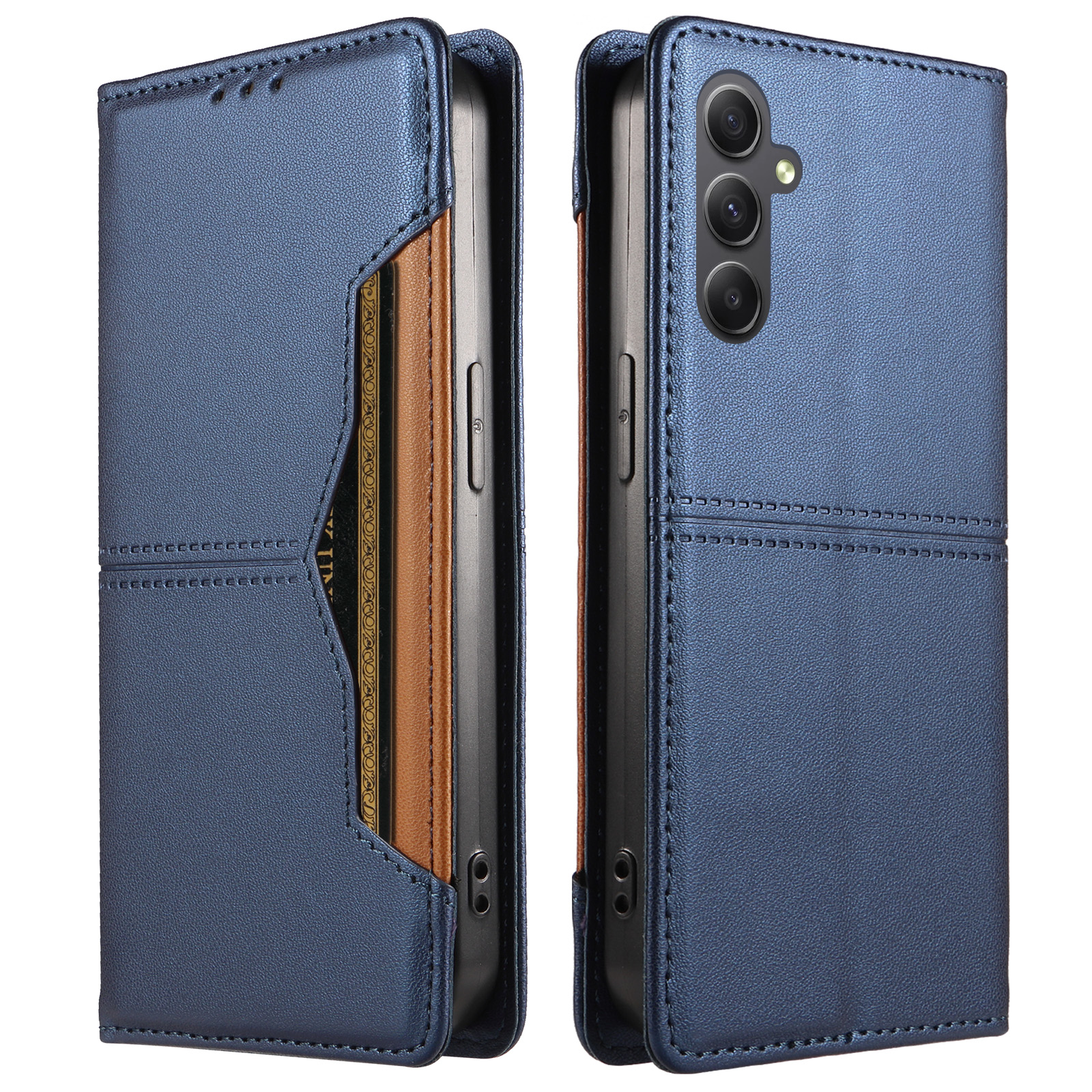 For Samsung Galaxy A34 5G Wallet Case External Card Slot Magnetic Closing Leather Phone Cover - Blue